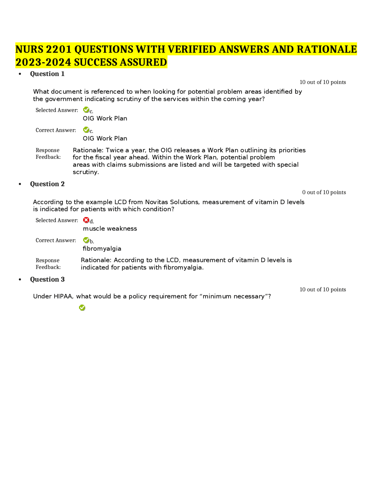 NURS 2201 QUESTIONS WITH VERIFIED ANSWERS AND RATIONALE 2023-2024 ...