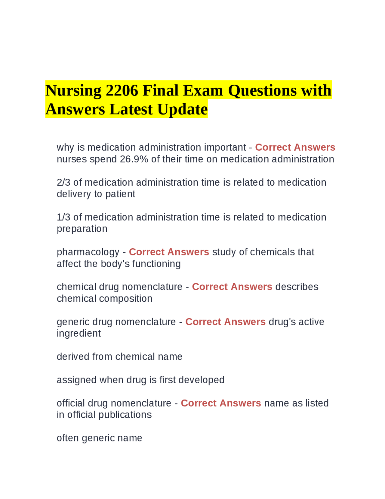 Nursing 2206 Final Exam Questions with Answers Latest Update | Exams ...