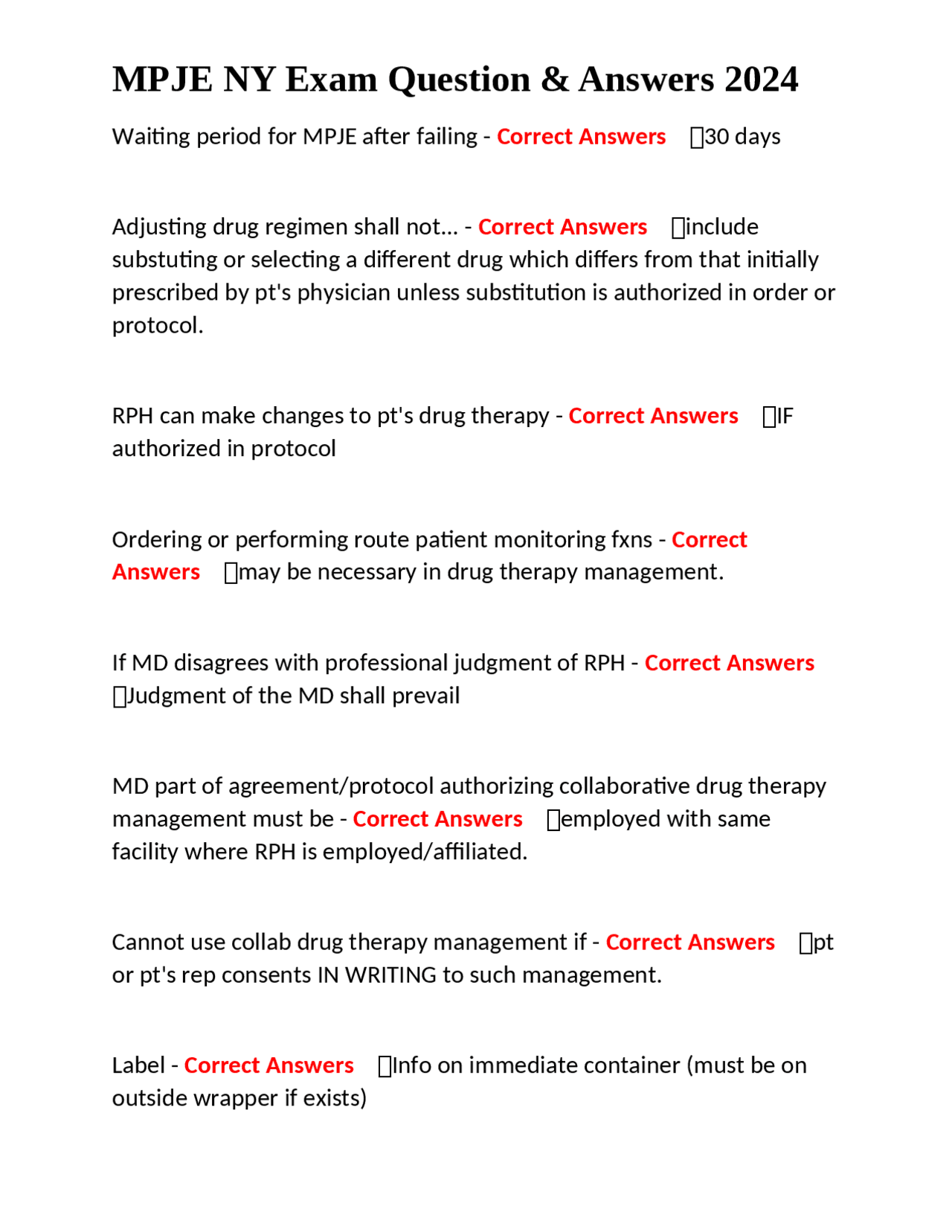 MPJE NY Exam Question & Answers 2024 | Exams Nursing | Docsity