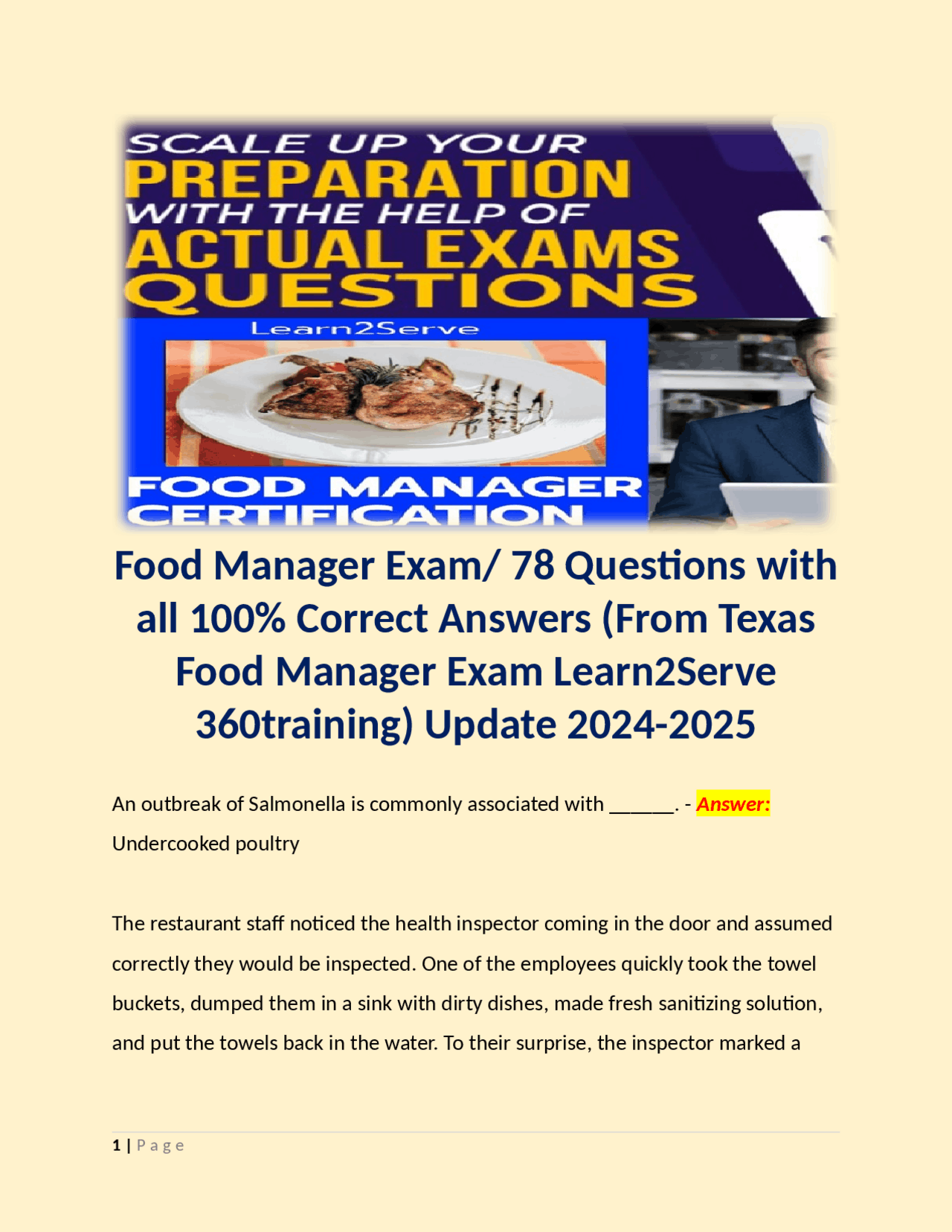 Food Manager Study Guide Food Manager Exam Qs & Ans | Exams Food science | Docsity