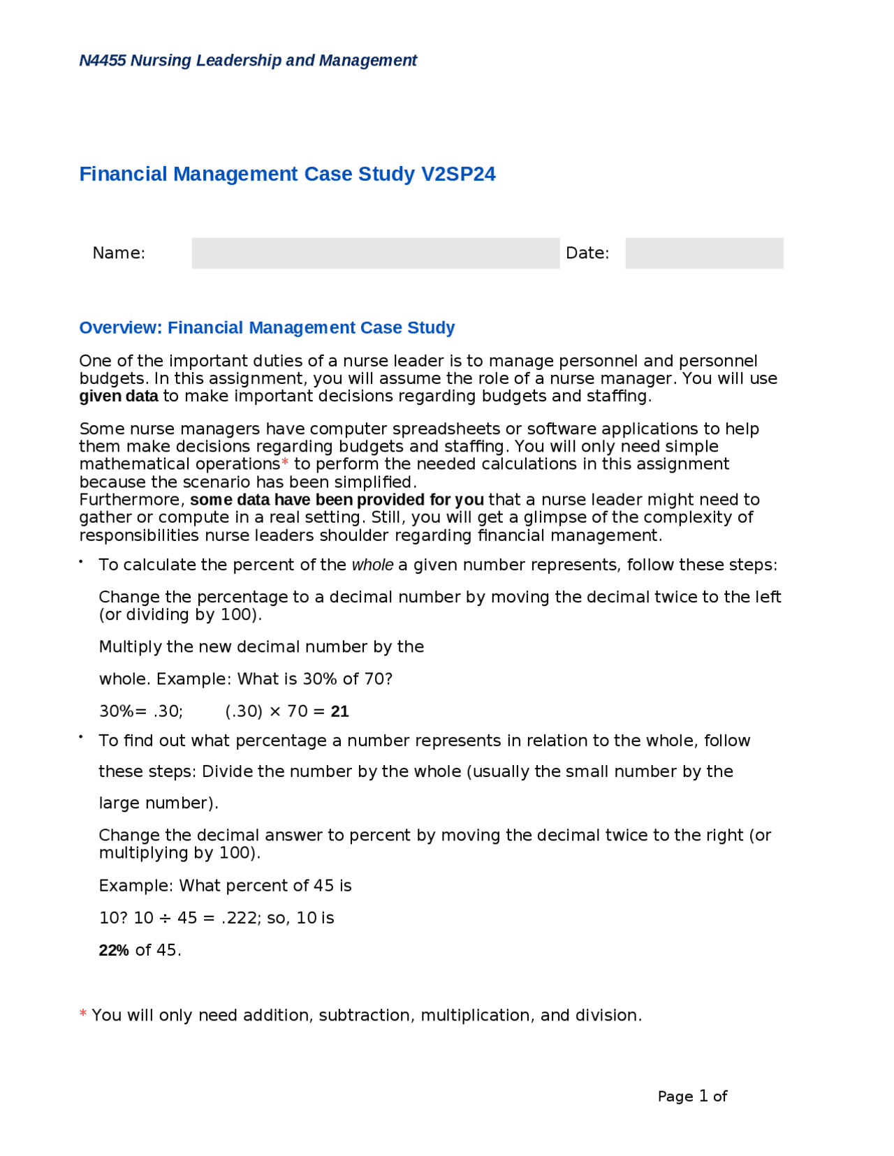 NURS 4455 Financial Management Case Study V2SP24 | Assignments Nursing ...