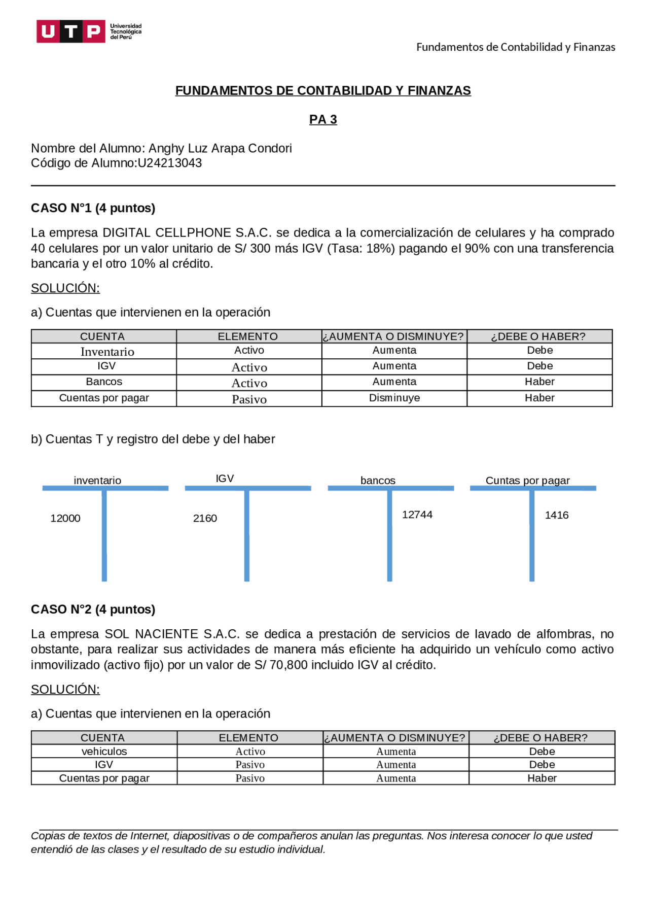 tarea del curso de contabilidad y finanzas | Ejercicios de Fundamentos ...