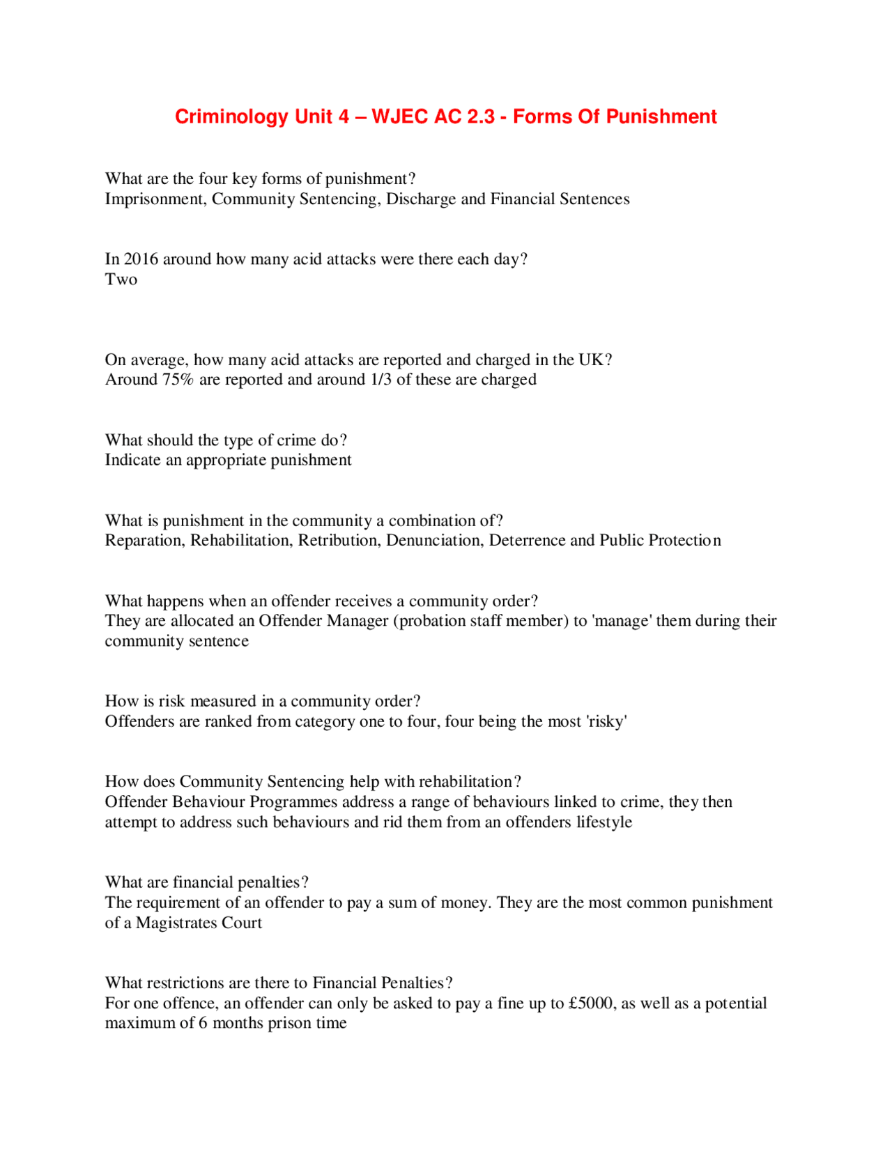 Criminology Unit 4 – WJEC AC 2.3 - Forms Of Punishment | Exams ...