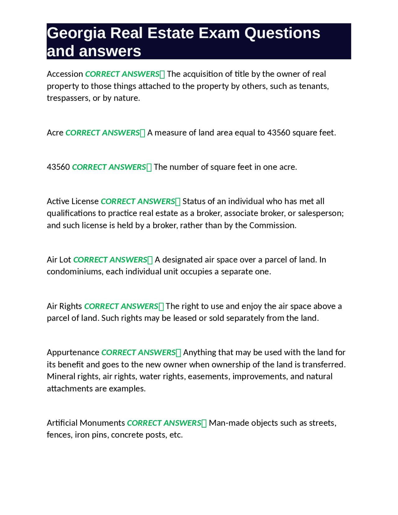 Real Estate Exam Questions and answers Exams Real Estate