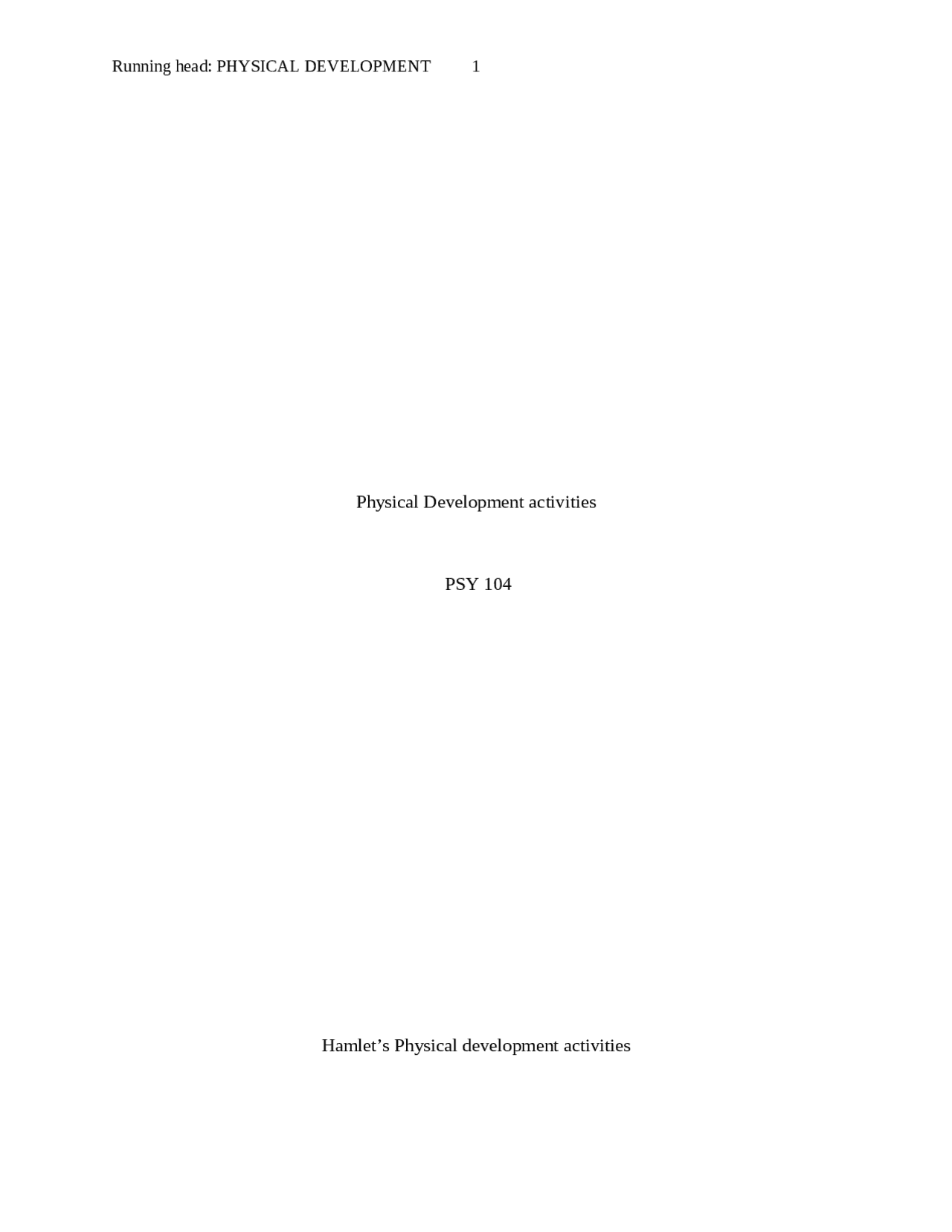Physical Development activities PSY 104Hamlets Physical deve | Lecture ...