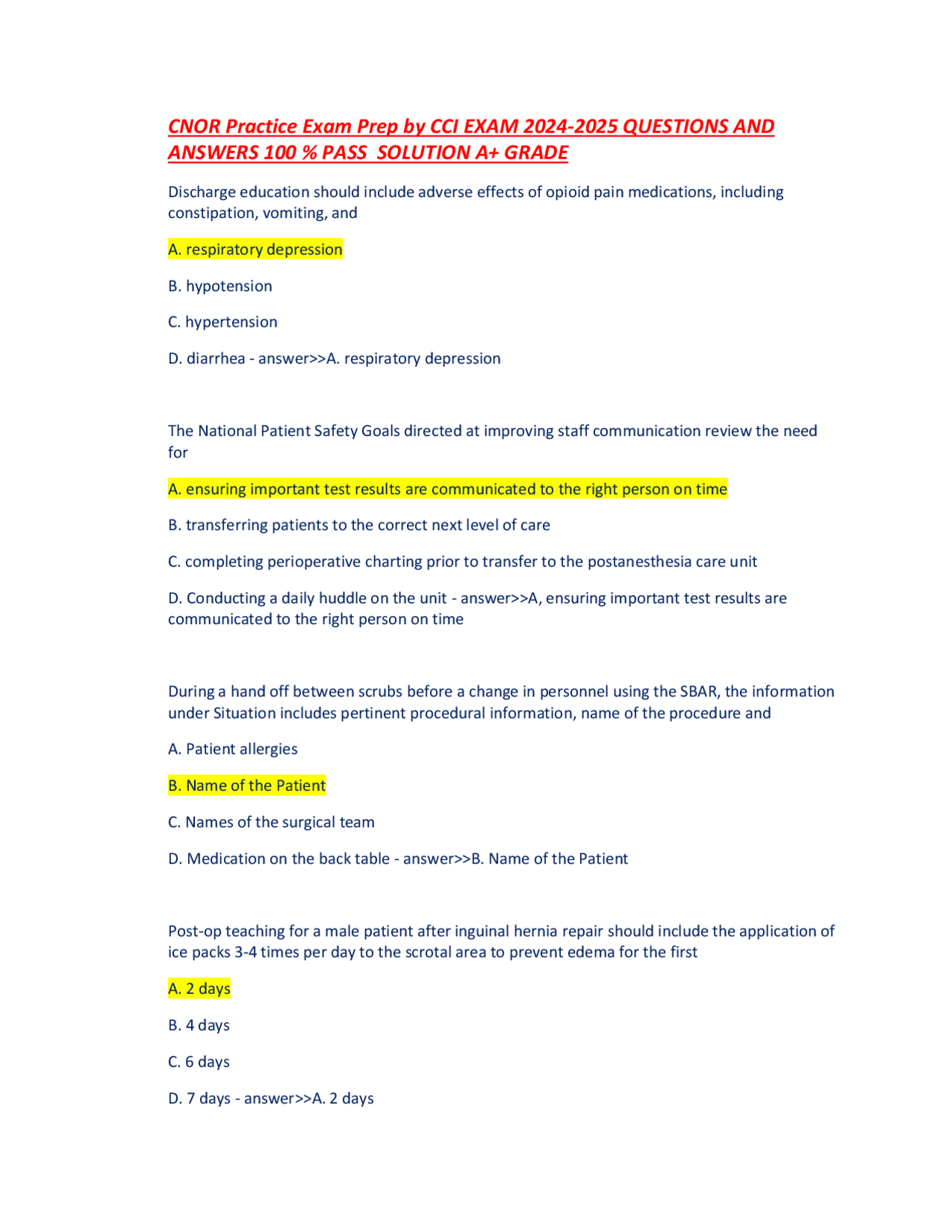 Per Cci Questionnaire.pdf CNOR Practice Exam Prep by CCI EXAM 2024 2.pdf | Exams Public Health ...