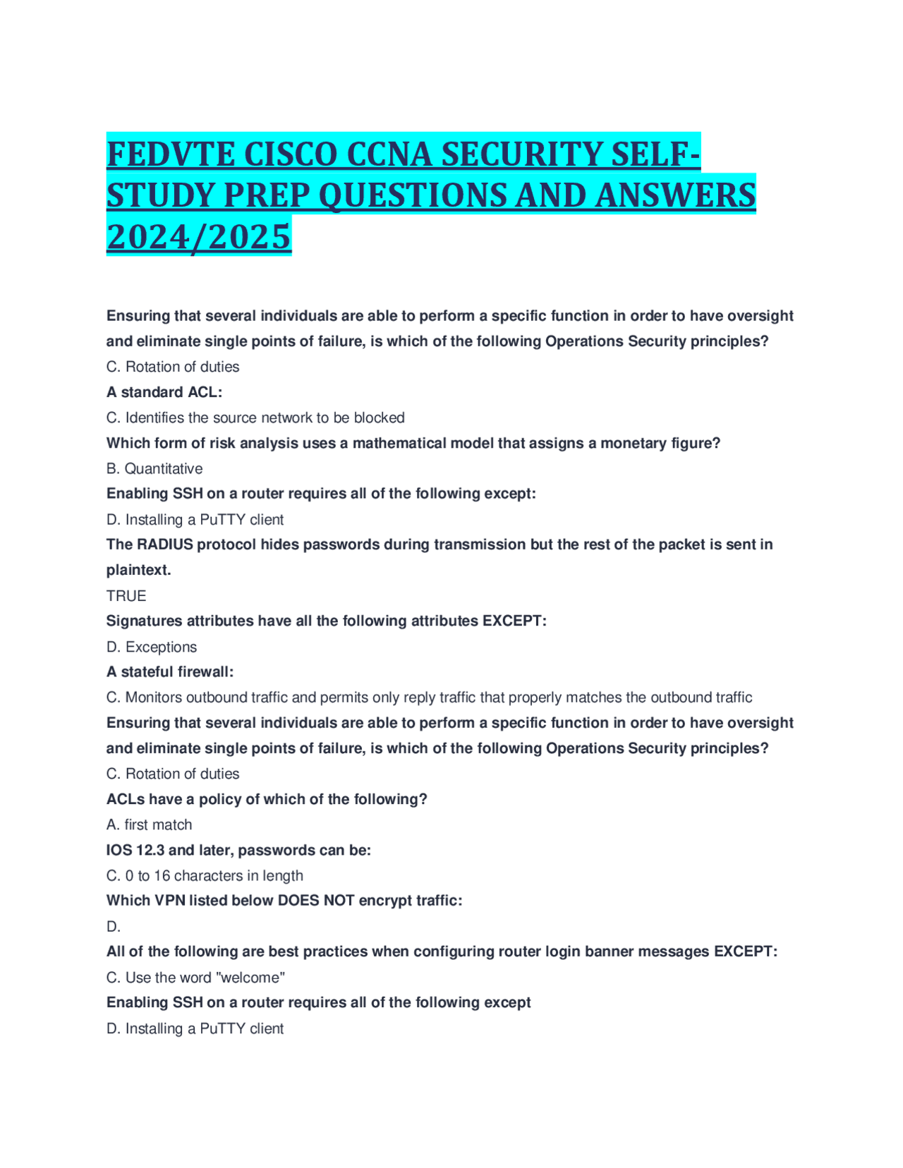 Fedvte Cisco Ccna Security Self Study Prep Questions And Answers 2024 2025 Exams Computer Fedvte Cisco Ccna Security Self Study Prep Questions And Answers 2024 2025 Exams Computer