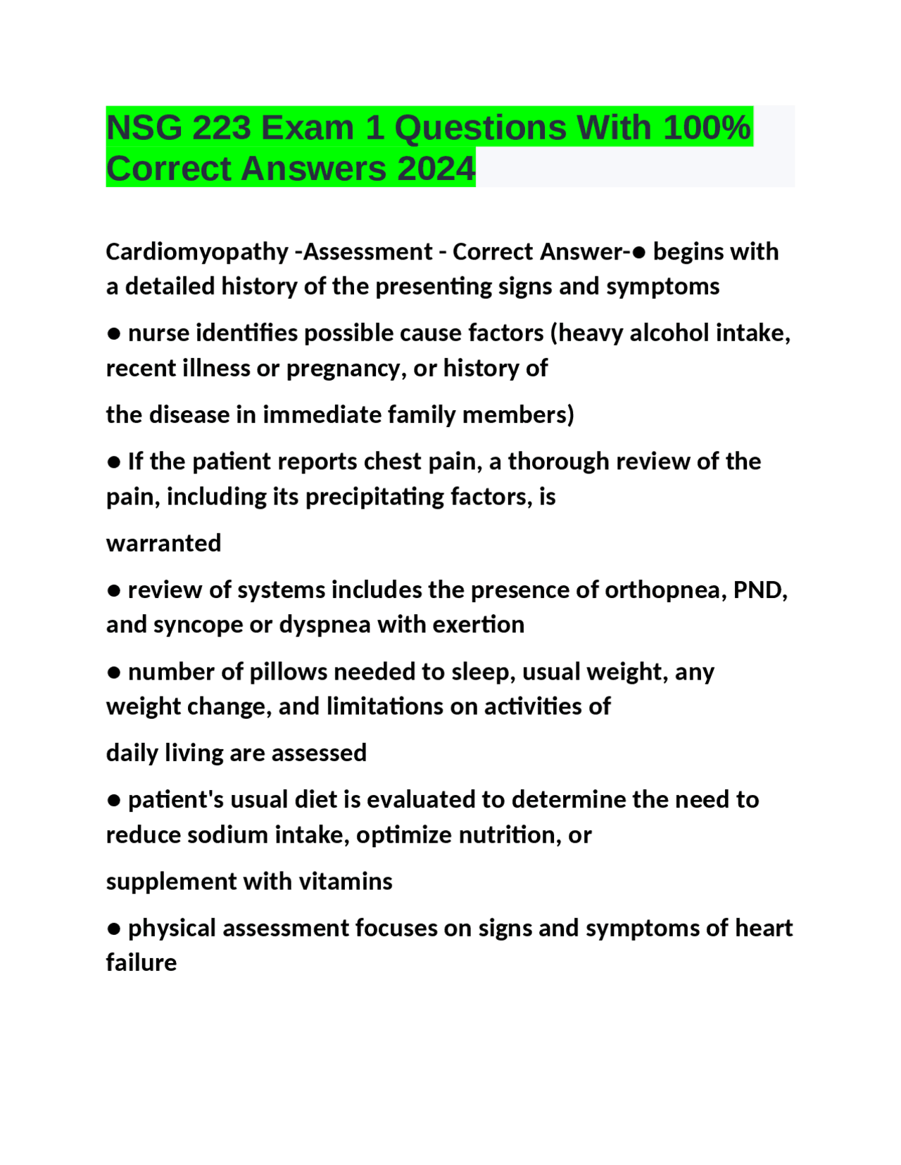 NSG 223 Exam 1 Questions With 100% Correct Answers 2024 | Exams ...