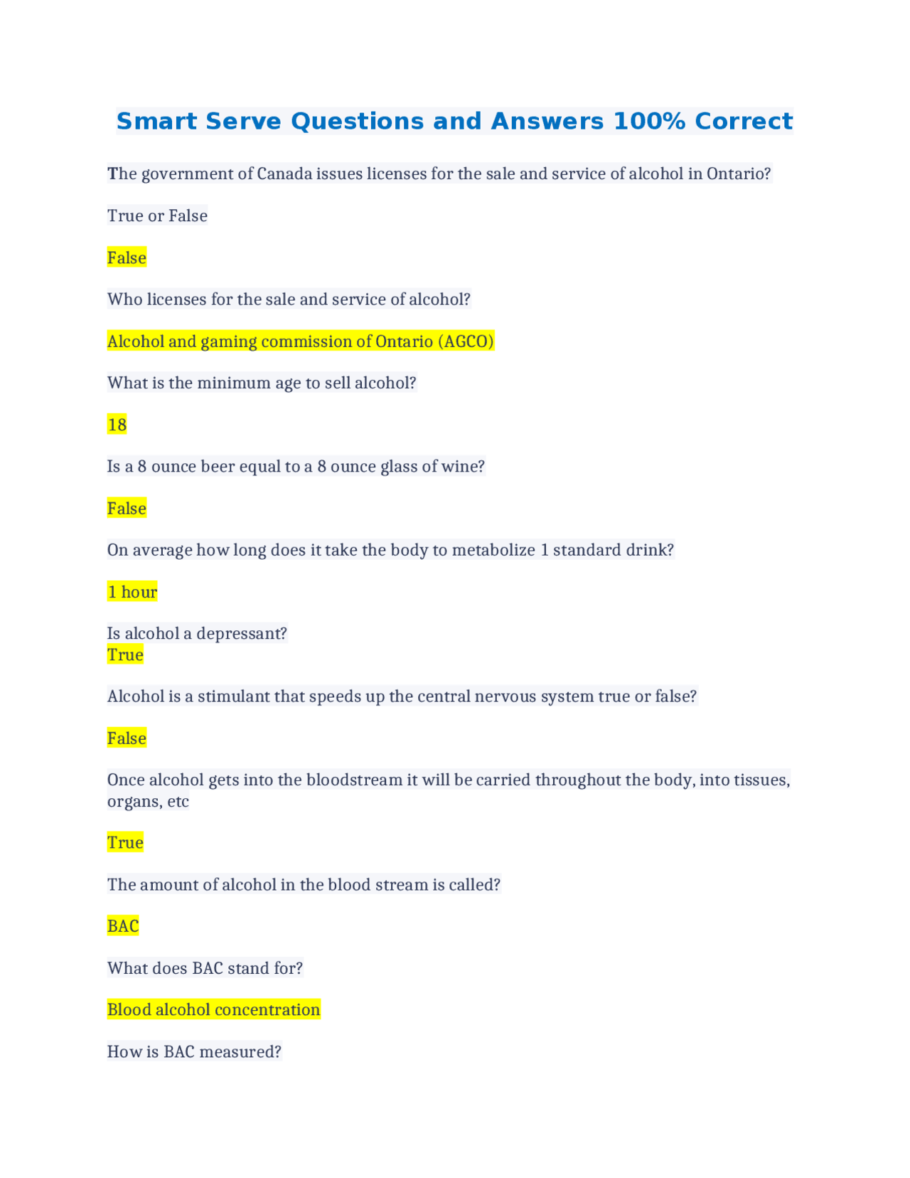Smart serve questions and answers 100 correct exams advanced