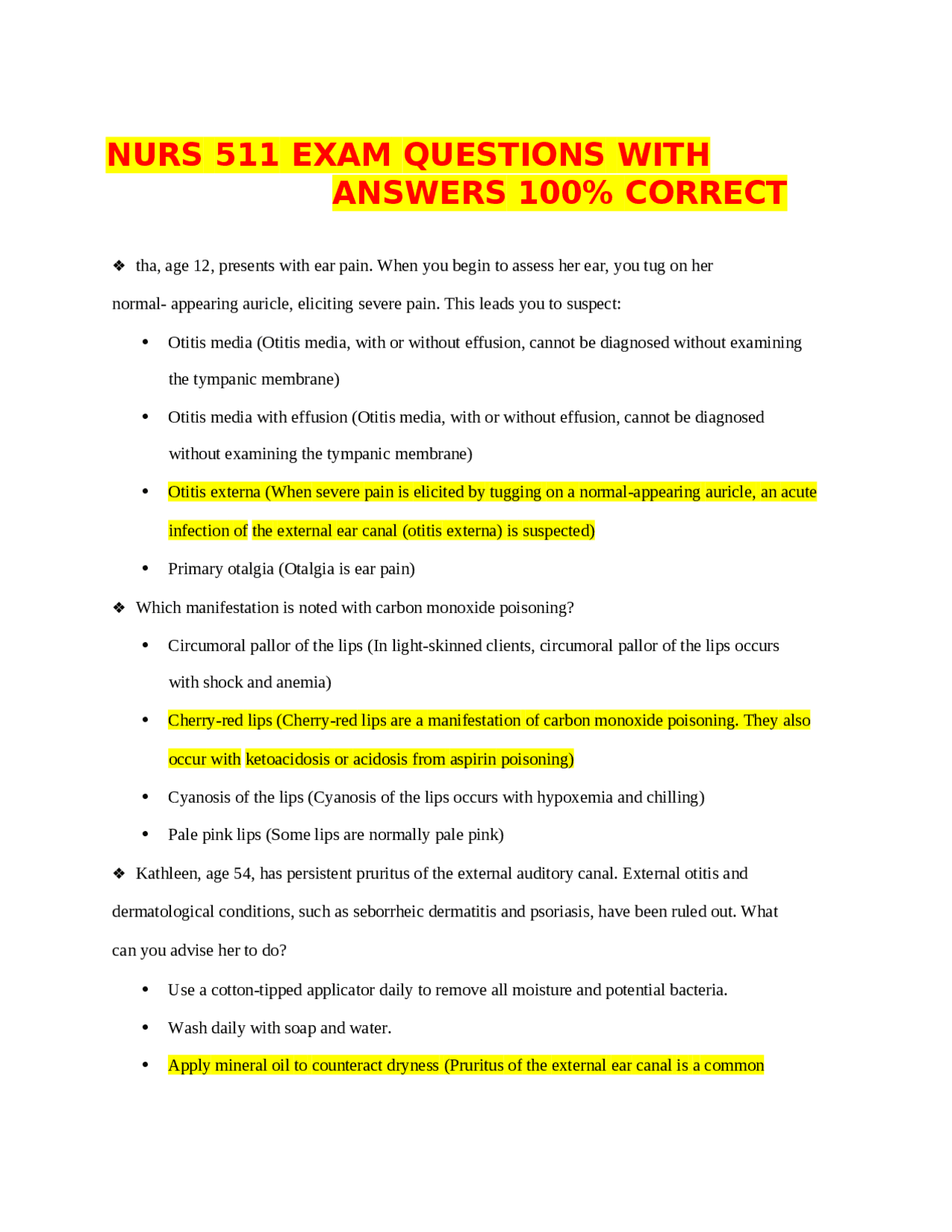 NURS 511 EXAM QUESTIONS WITH ANSWERS 100% CORRECT | Exams Nursing | Docsity
