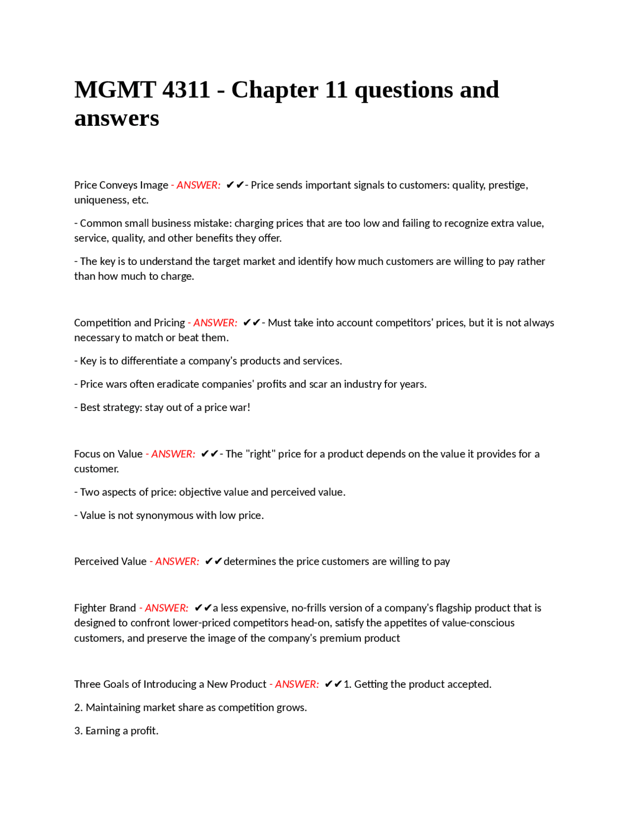 MGMT 4311 - Chapter 11 questions and answers | Exams Marketing | Docsity