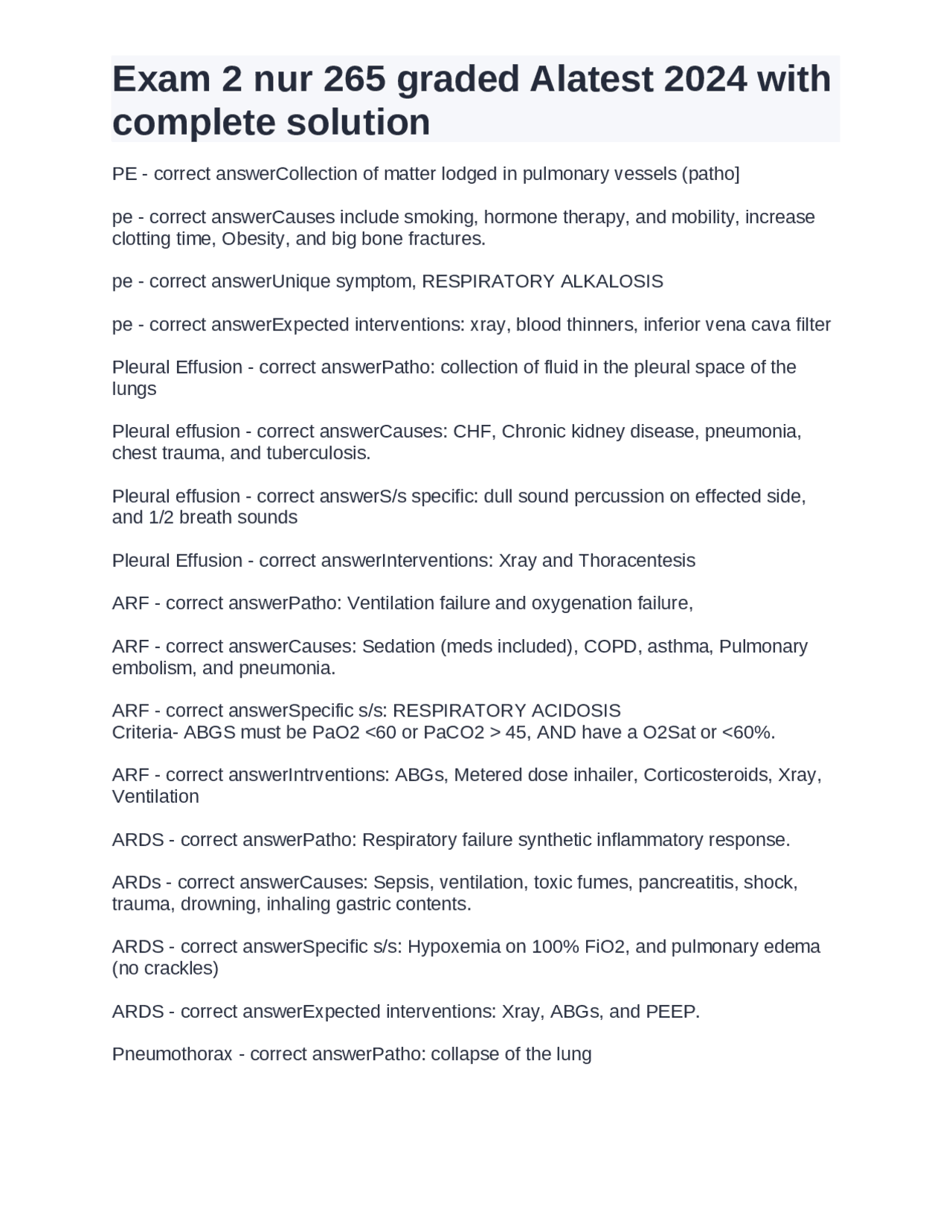 Exam 2 nur 265 graded Alatest 2024 with complete solution | Exams ...