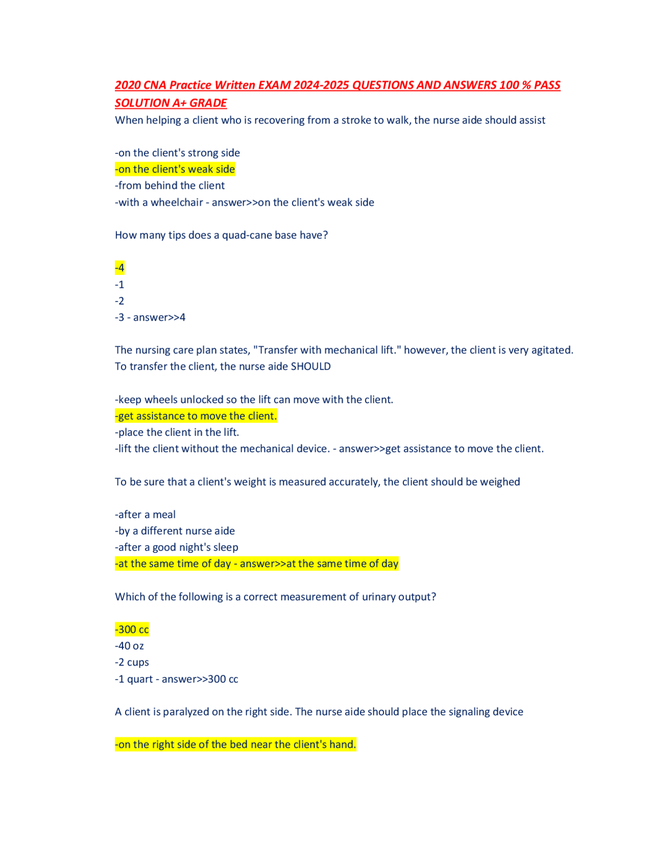 2020 Cna Practice Written Exam 2024 Pdf Exams Public Health Docsity 2020 Cna Practice Written Exam 2024 Pdf Exams Public Health Docsity