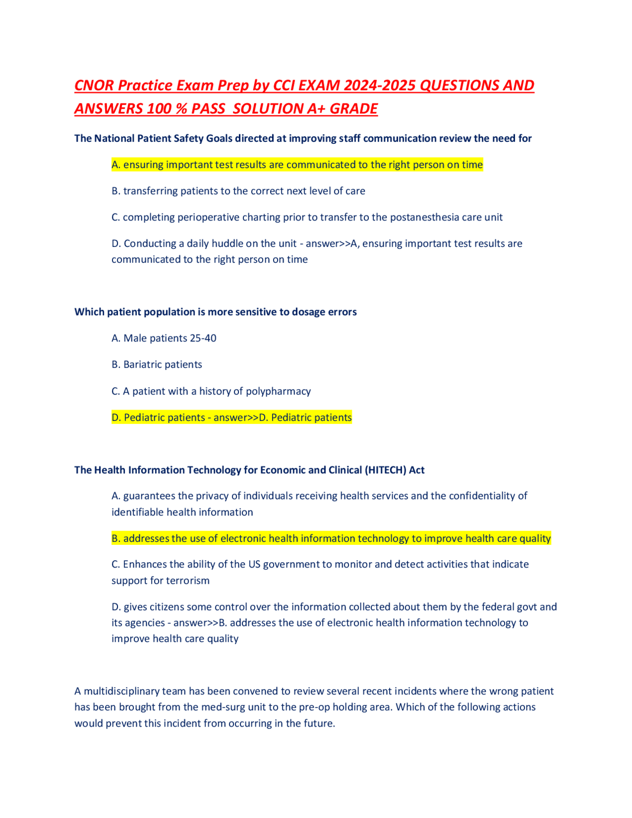 Per Cci Questionnaire.pdf CNOR Practice Exam Prep by CCI EXAM 2024.pdf | Exams Public Health ...