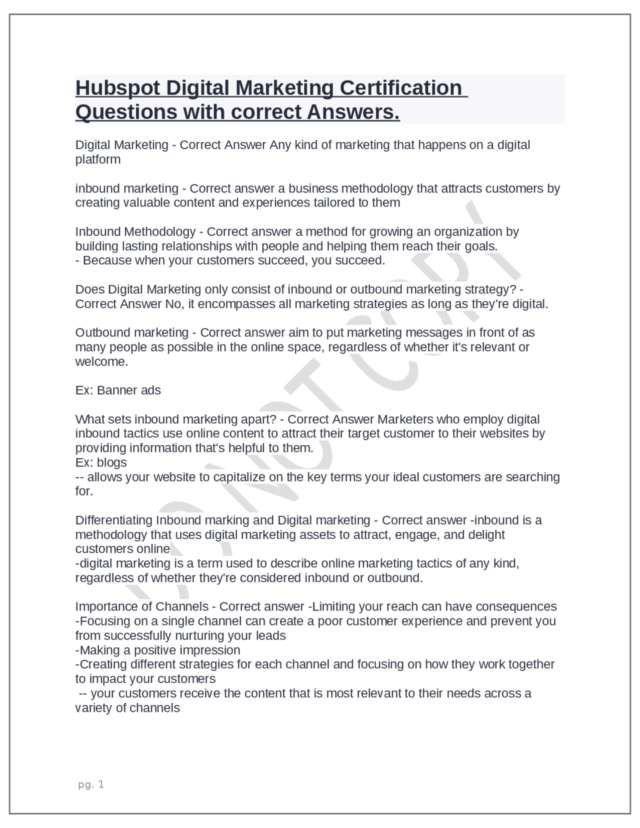 Hubspot Digital Marketing Certification Questions with correct Answers