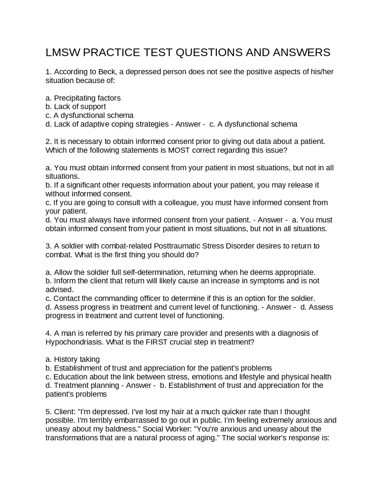 LMSW Practice Test Questions exam 2024 | Exams Nursing | Docsity