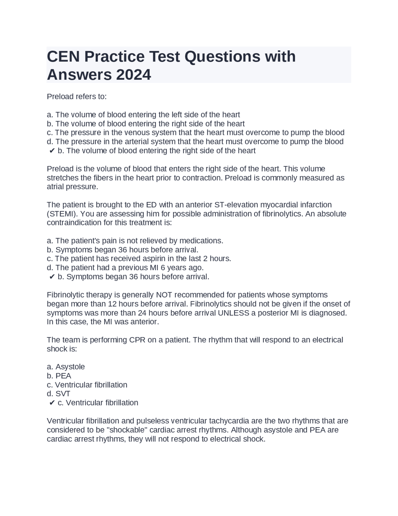 CEN Practice Test Questions with Answers 2024 | Exams Nursing | Docsity