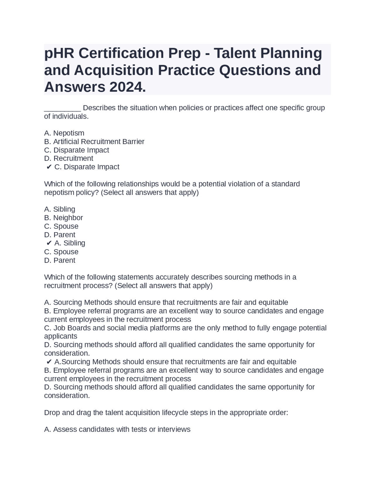 Phr Example Questions pHR Certification Prep - Talent Planning and Acquisition Practice ...