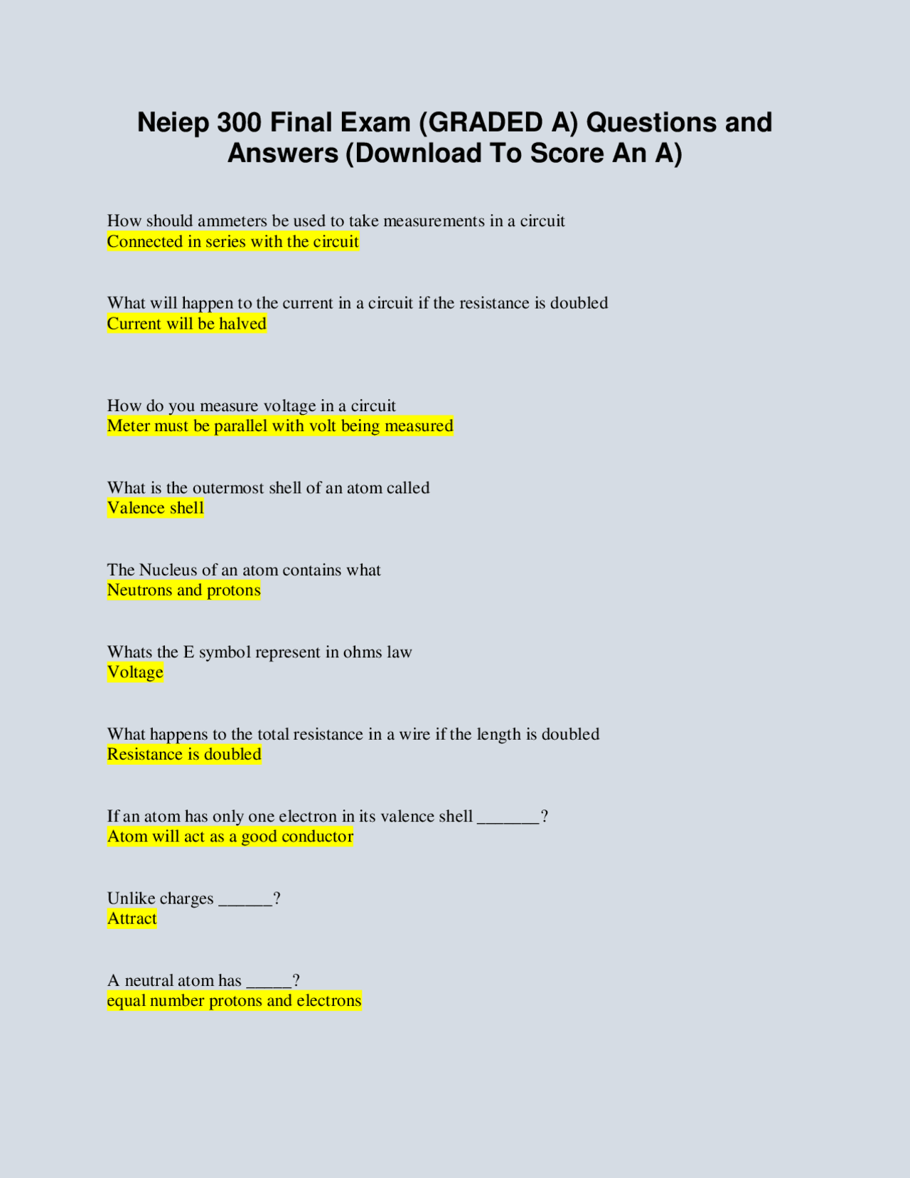 Neiep 300 Final Exam (GRADED A) Questions and Answers (Download To ...