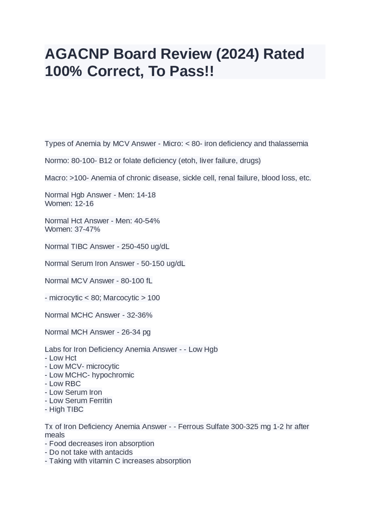 AGACNP Board Review (2024) Rated 100% Correct, To Pass!!. | Exams Nursing | Docsity