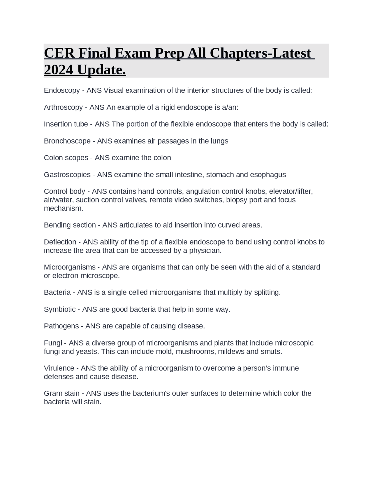 CER Final Exam Prep All Chapters-Latest 2024 Update. | Exams Biology ...