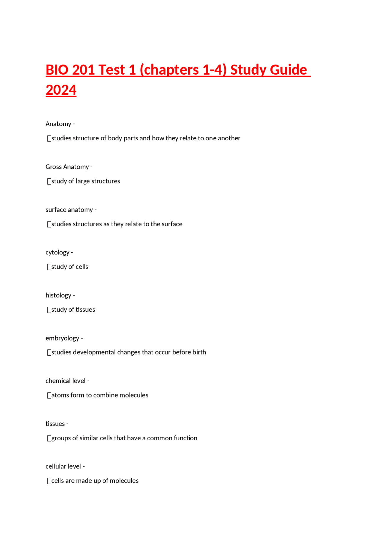 Homeostasis and Anatomy Study Guide | Exams Biology | Docsity