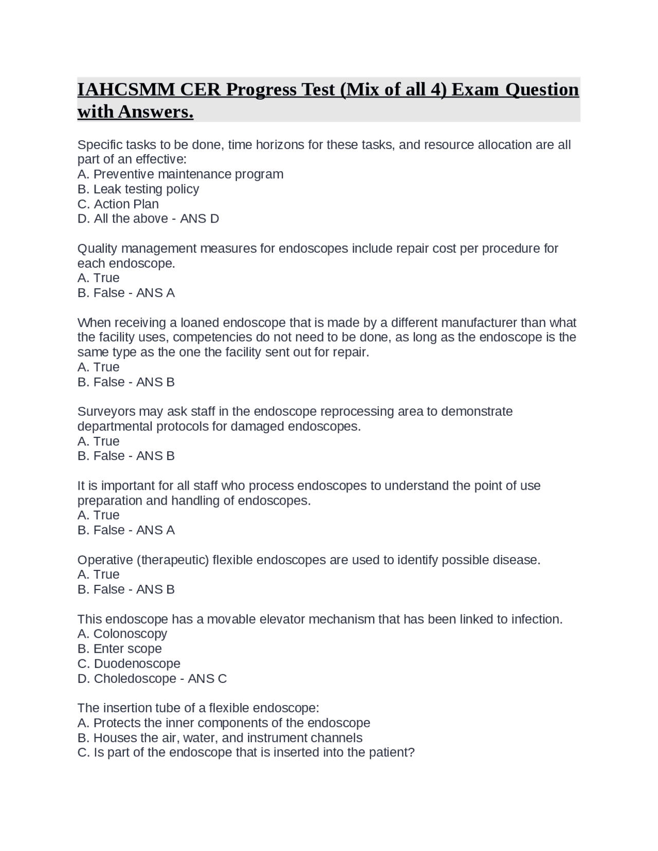 Endoscope Reprocessing and Quality Management Exams Sociology of