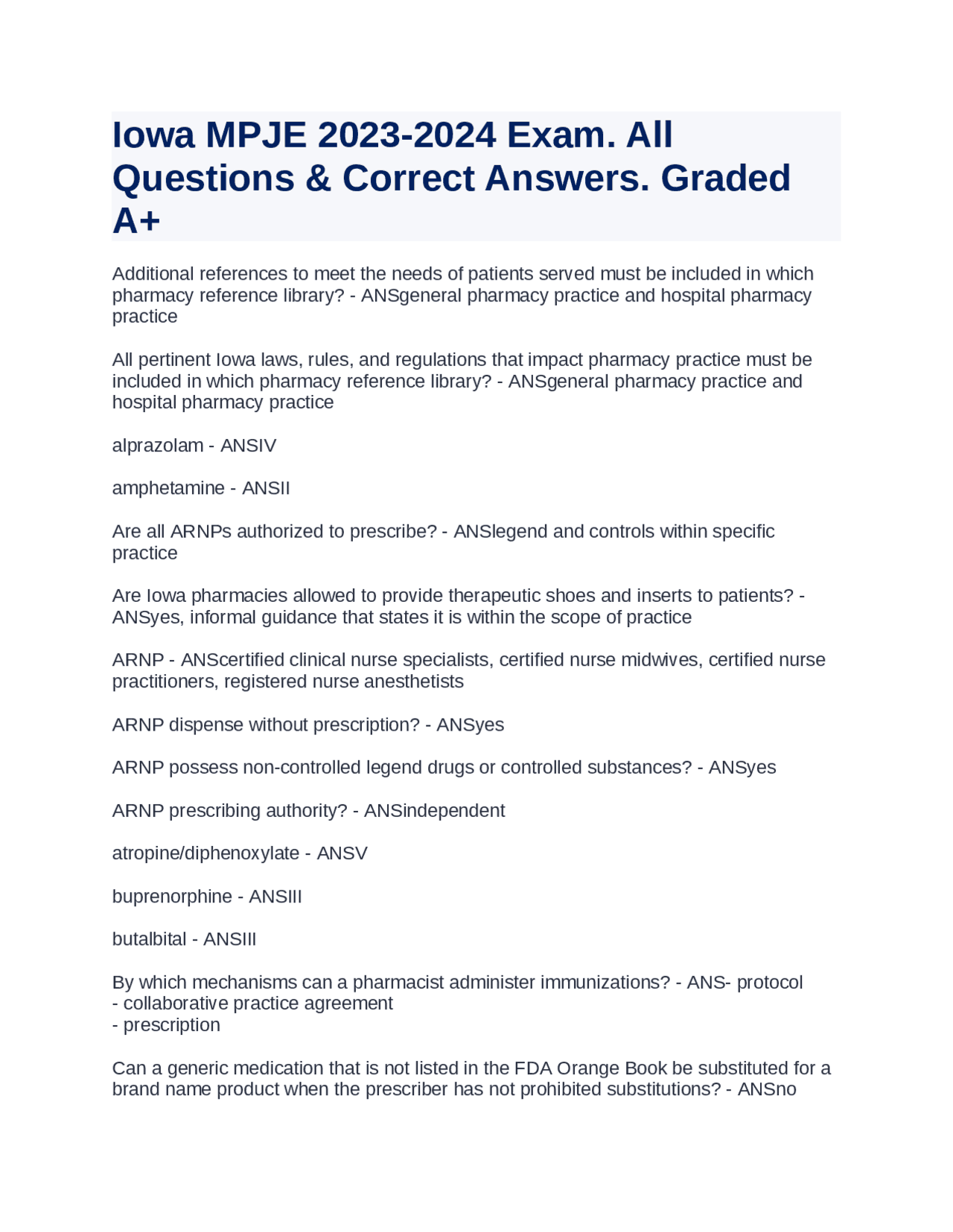 Iowa MPJE 2023-2024 Exam. All Questions & Correct Answers. Graded A+ ...