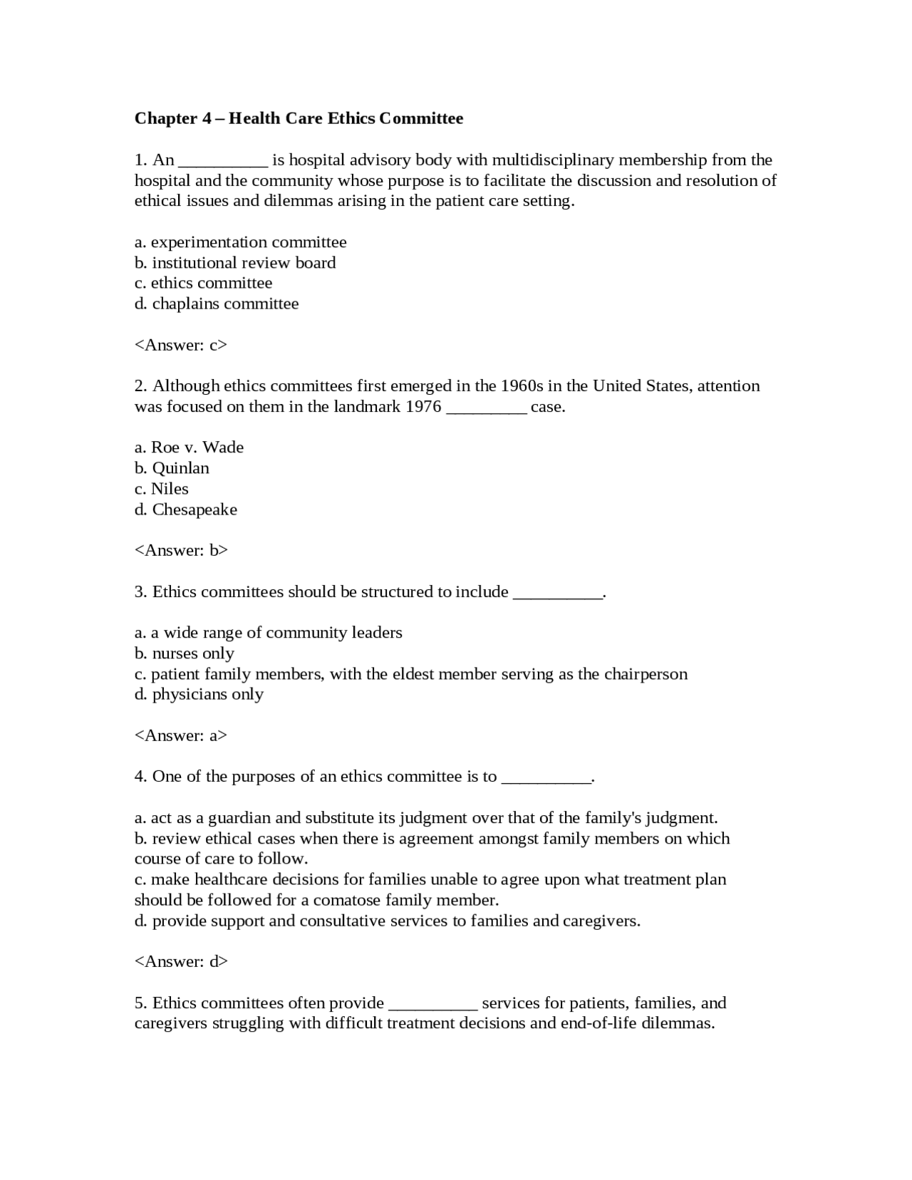 Chapter 4 Health Care Ethics Committee MULTIPLE CHOICE | Exams Biology ...
