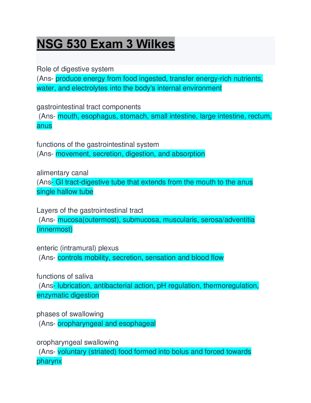 NSG 530 Exam 3 Wilkes: Latest Updated : Guaranteed A+ | Study Guides ...