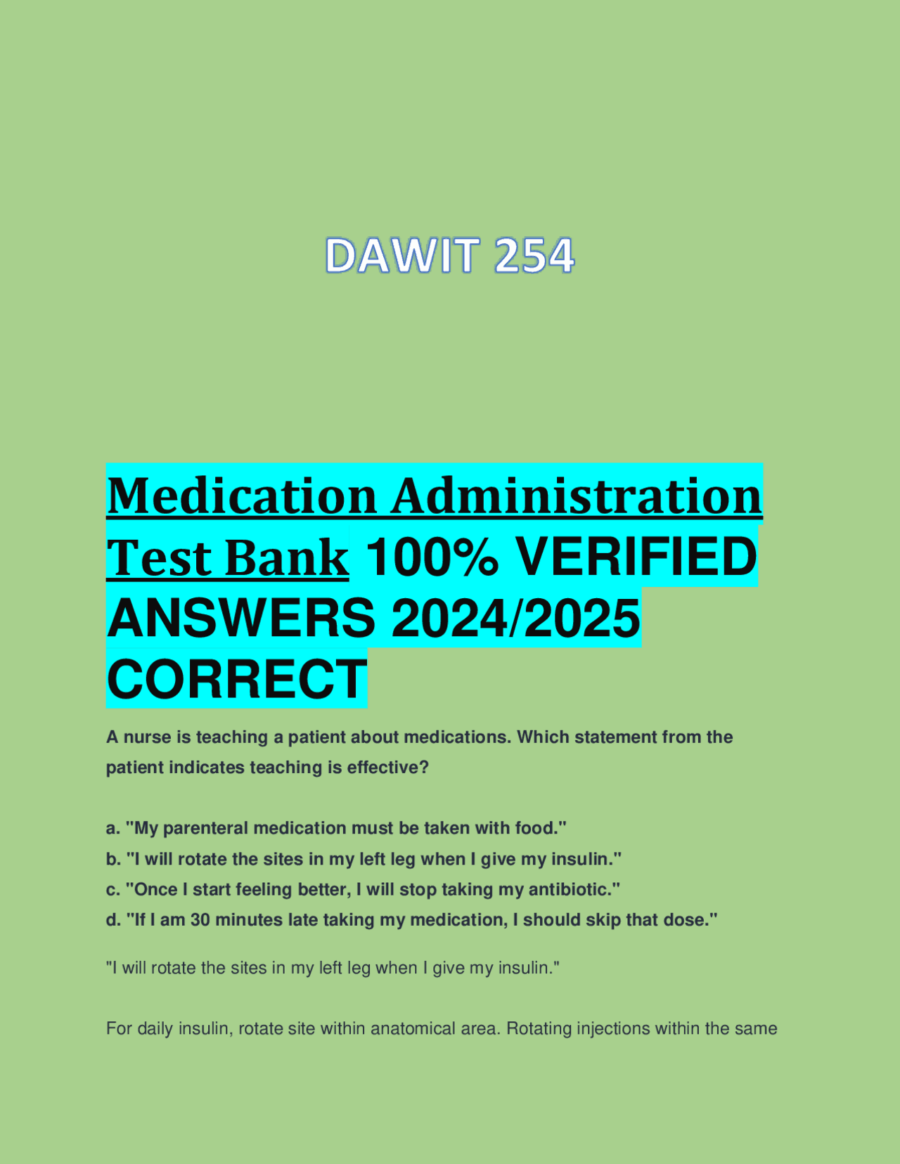 Medication Administration Test Bank 100% VERIFIED ANSWERS 2024/2025 ...