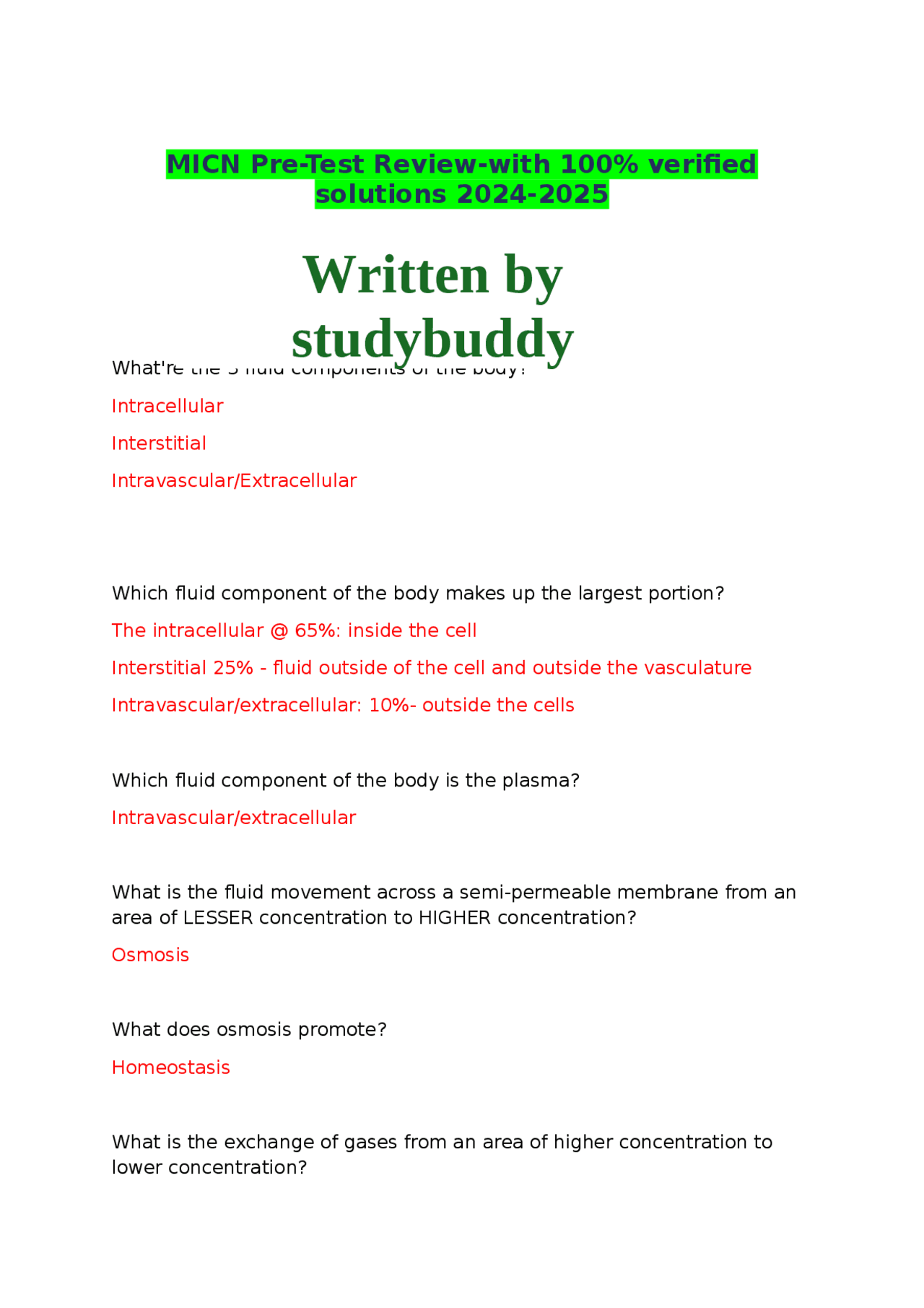 MICN Pre-Test Review-with 100% verified solutions 2024-2025 | Exams ...