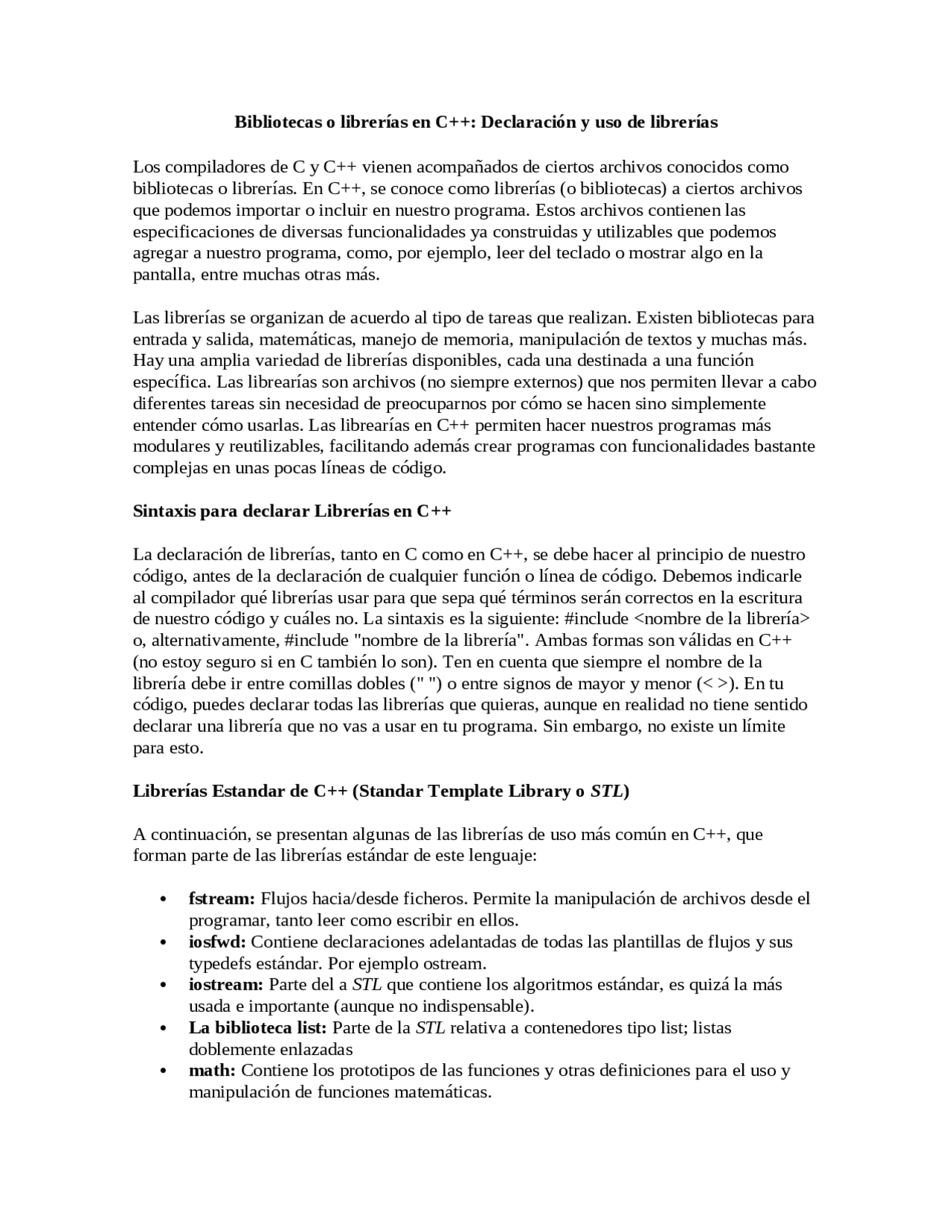 LIBRERIAS EN LENGUAJE C++ | Apuntes de Programación C | Docsity