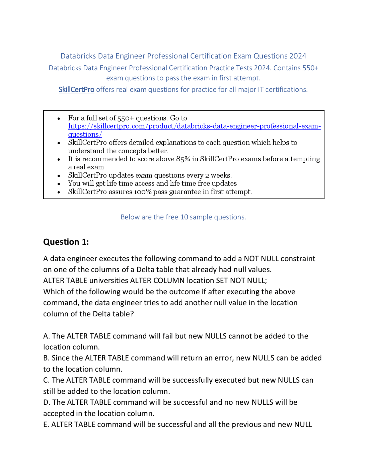 databricks data engineer exam guide | pdf | computer... Databricks Data Engineer Professional Certification Exam Questions 2024 ...