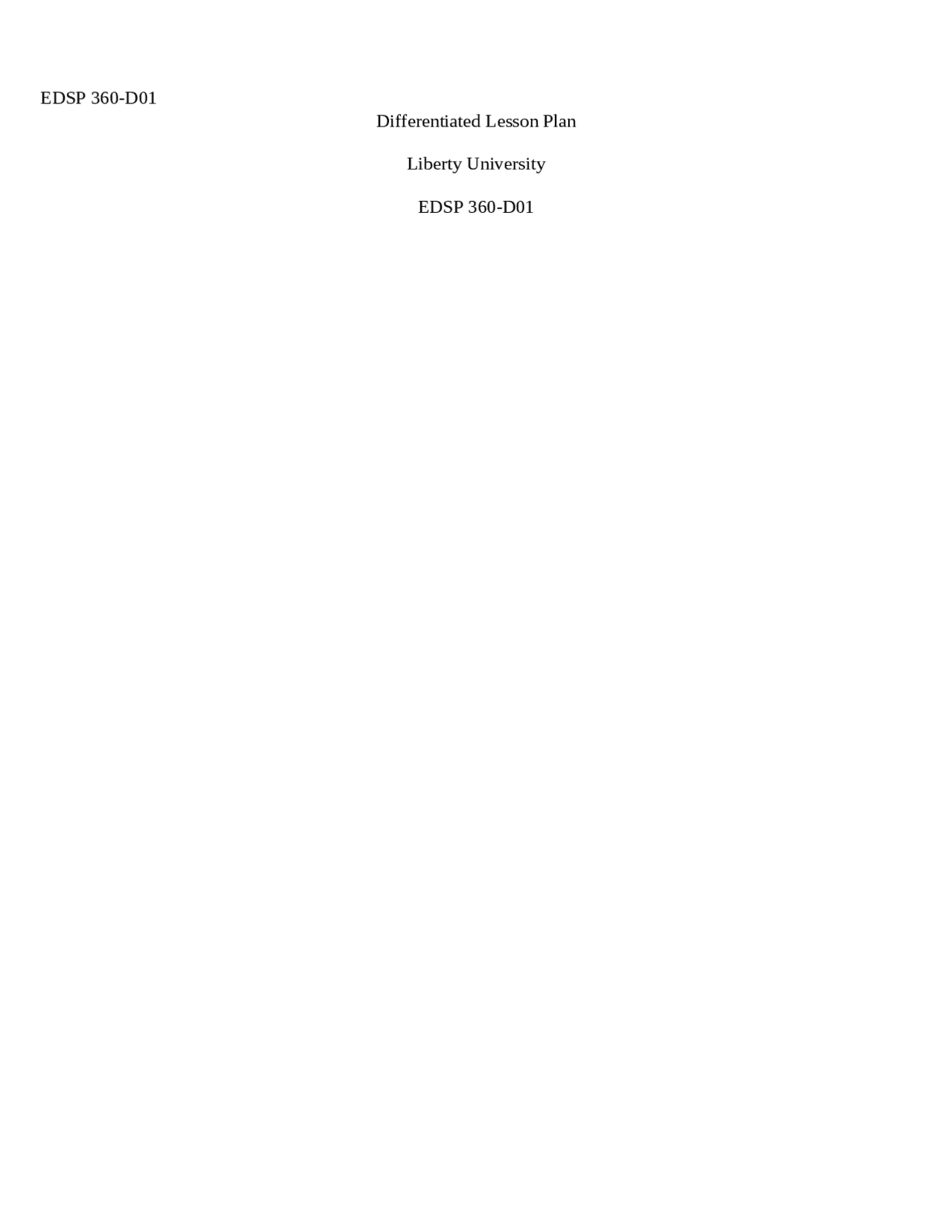 EDSP 360-D01Differentiated Lesson PlanLiberty University EDS | Lecture ...