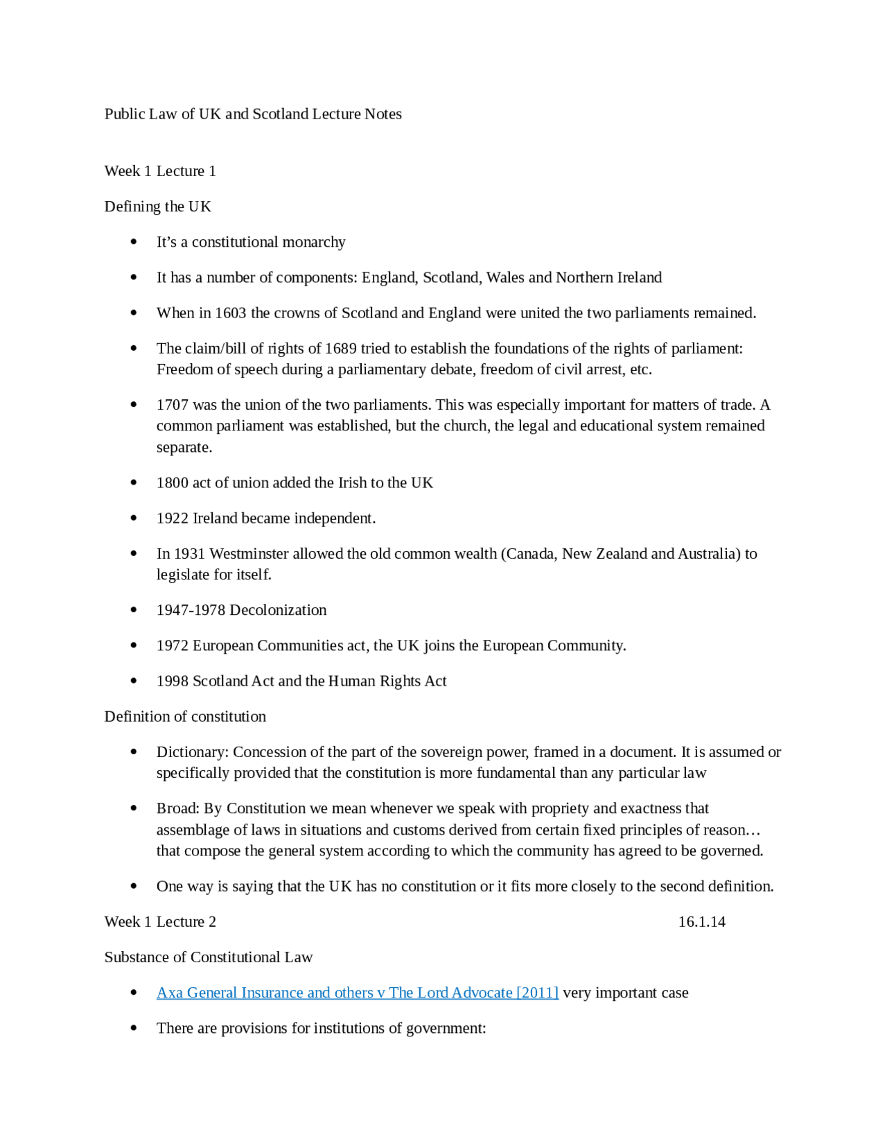 LAWS08123 Public Law of UK and Scotland Summary Notes Week 1 Lecture ...