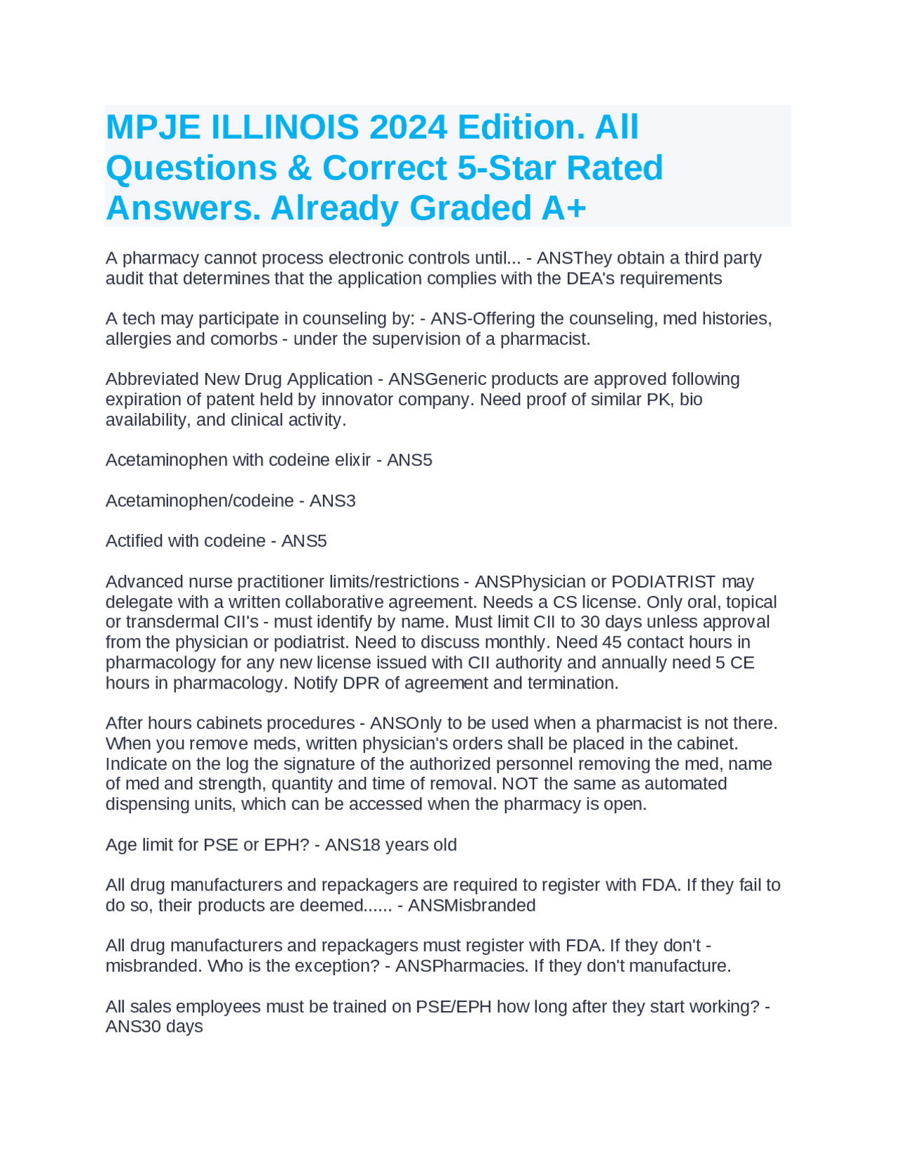 MPJE ILLINOIS 2024 Edition. All Questions & Correct 5-Star Rated ...