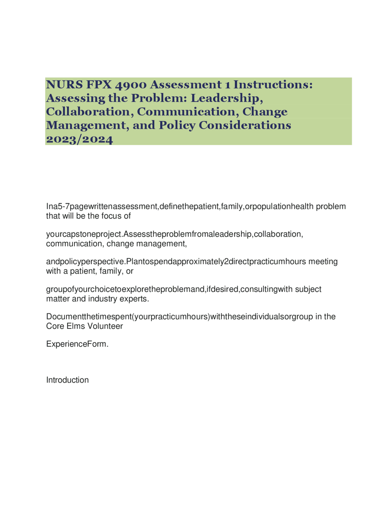 NURS FPX 4900 Assessment 1 Instructions: Assessing the Problem ...