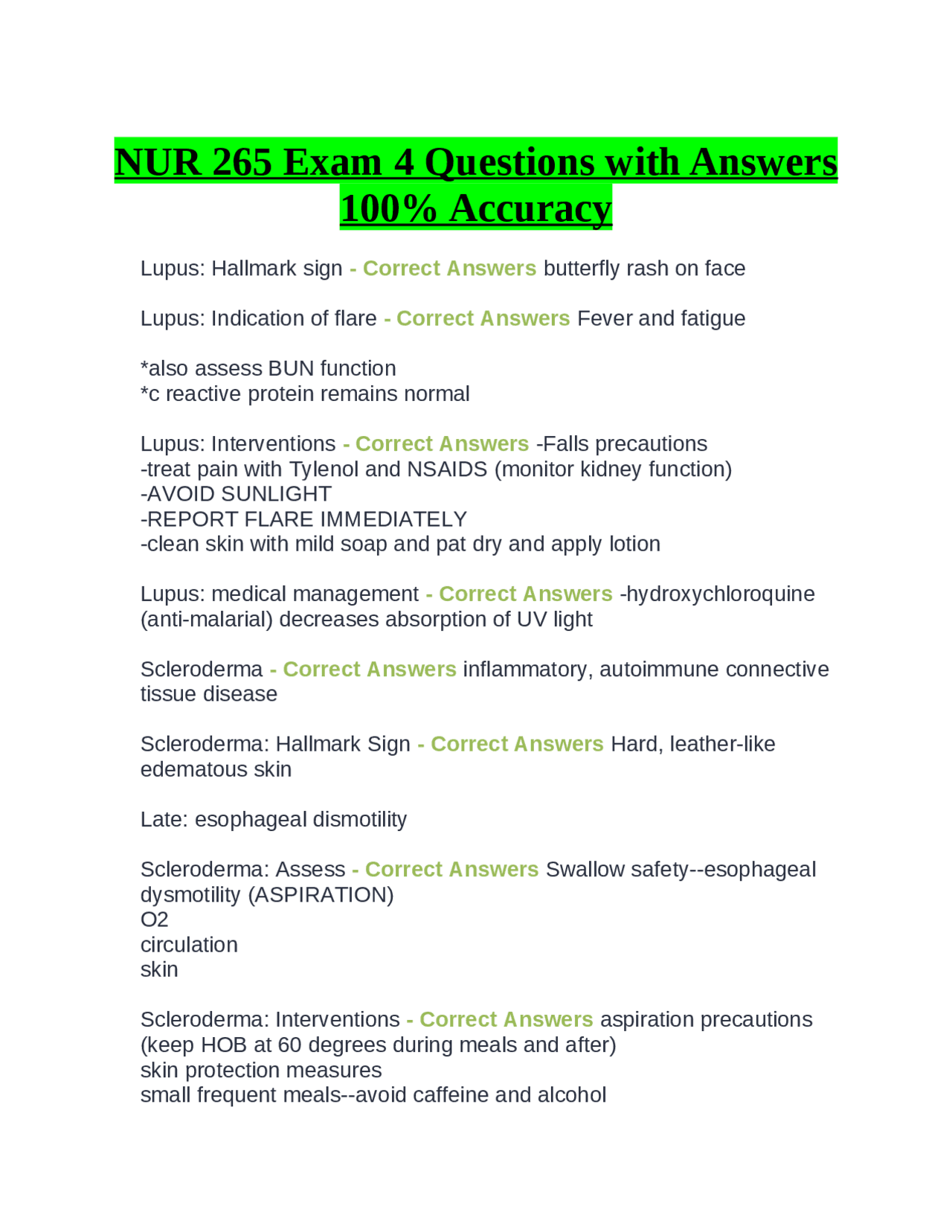 NUR 265 Exam 4 Questions with Answers 100% Accuracy | Exams Nursing ...