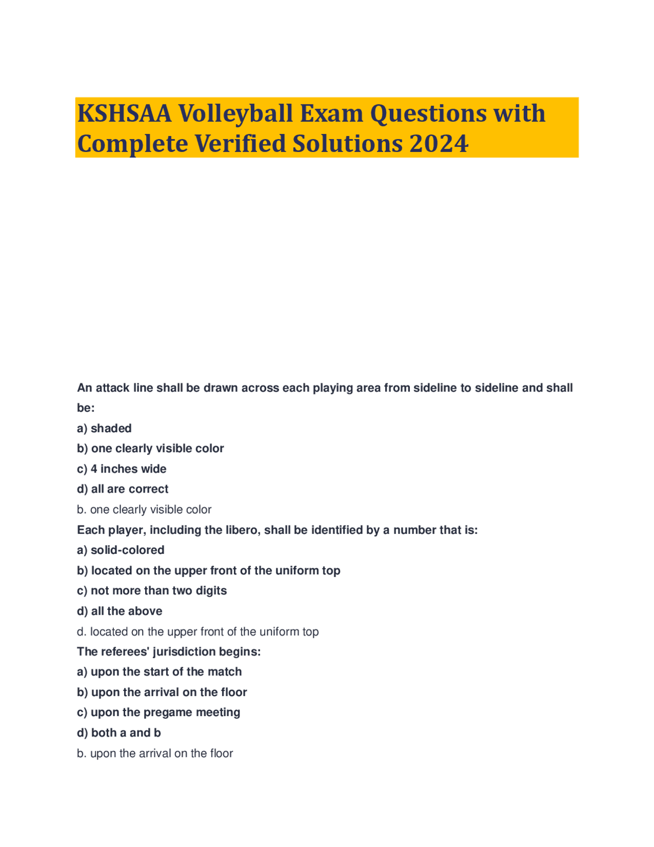 KSHSAA Volleyball Exam Questions with Complete Verified Solutions 2024