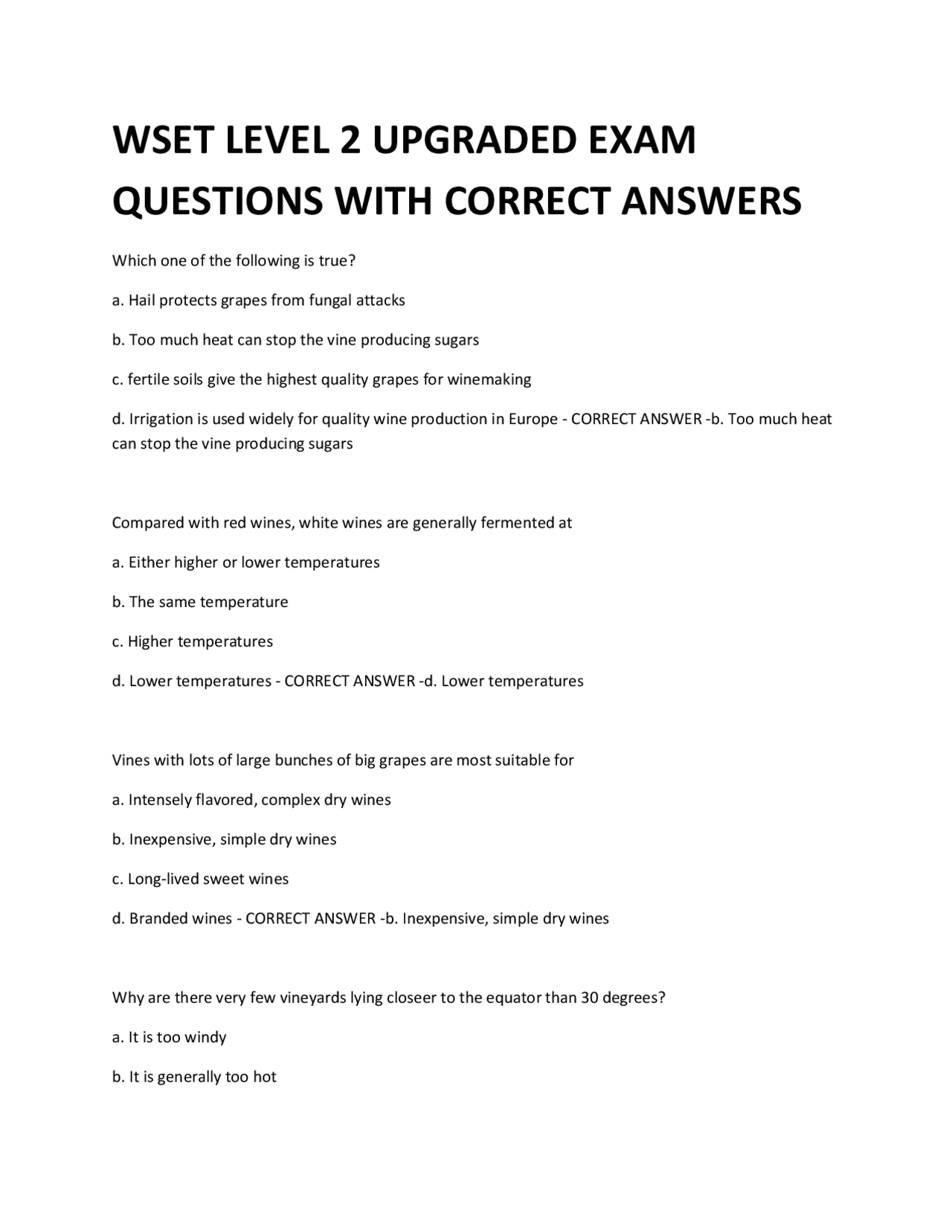WSET LEVEL 2 UPGRADED EXAM QUESTIONS WITH CORRECT ANSWERS | Exams ...