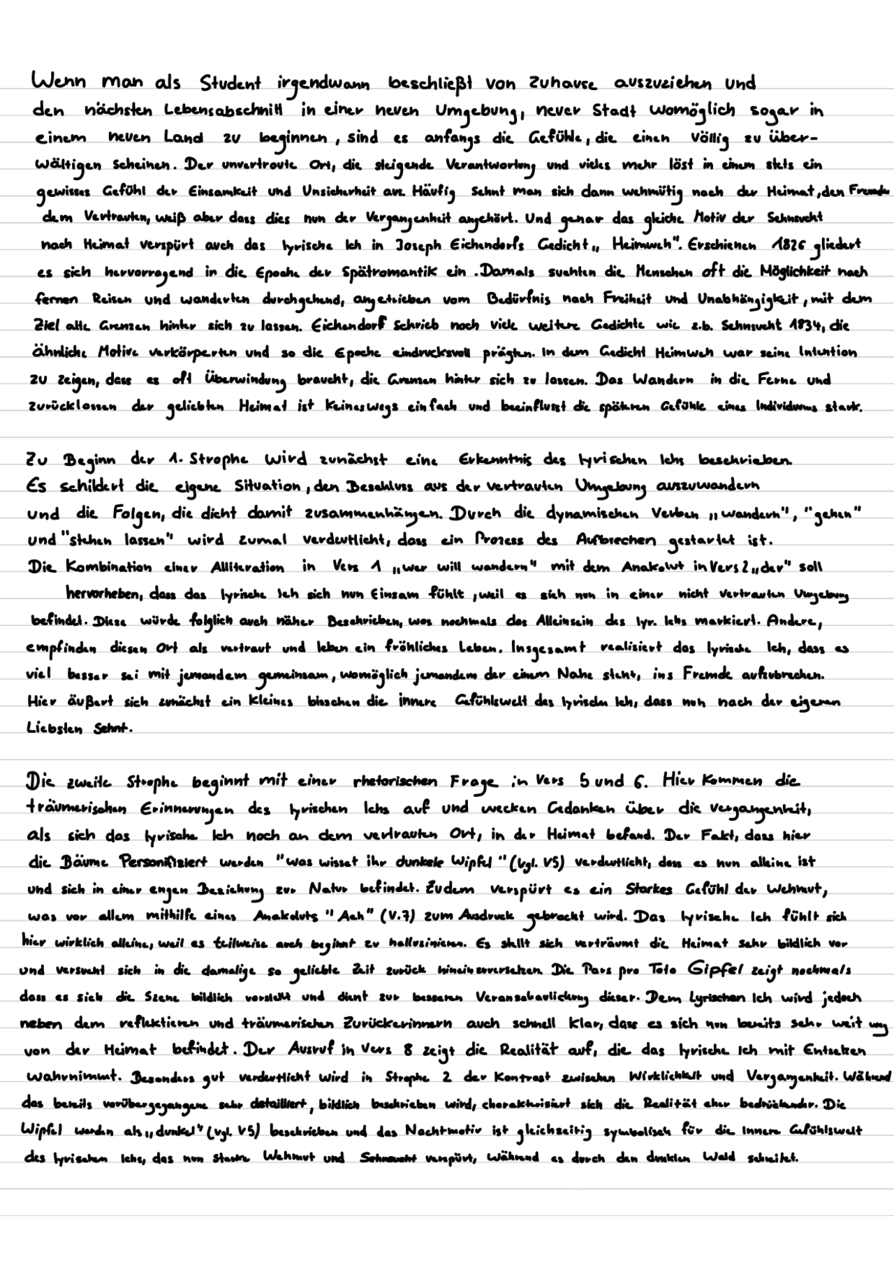 14 Punkte Klassenarbeit zu Gedichtanalyse "Heimweh" von Joseph von Eichendorff Exams German