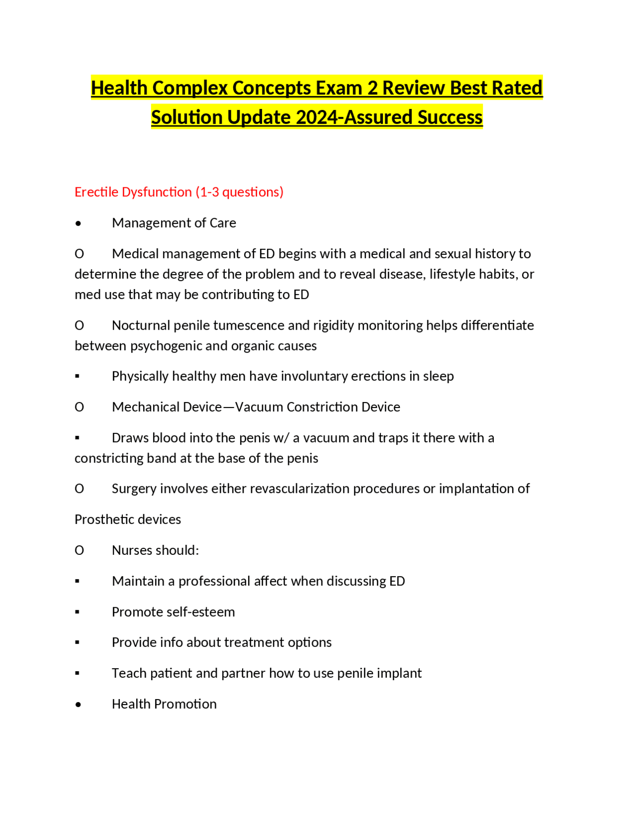 Health Complex Concepts Exam 2 Review Best Rated Solution Update 2024 ...