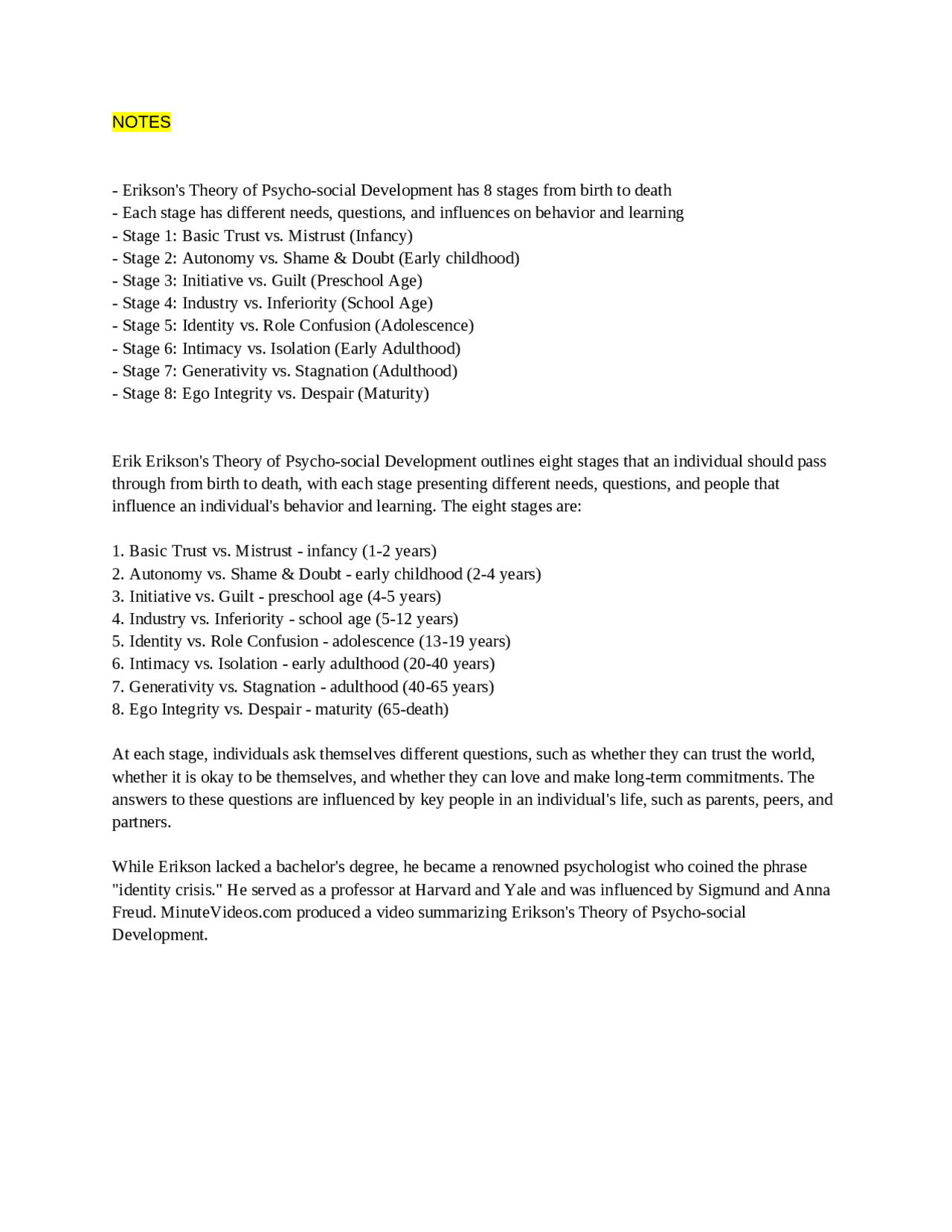 Study notes for Human Development through the lifespan | Study notes ...
