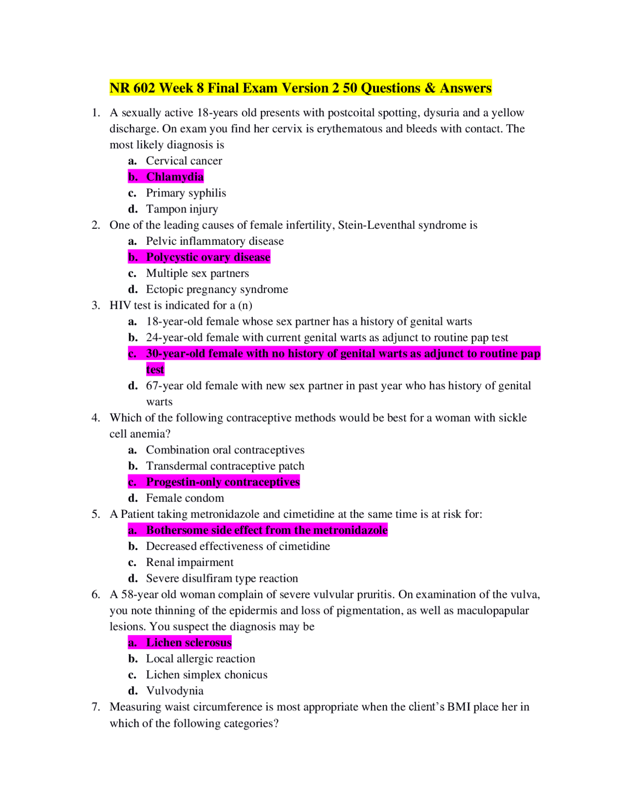 NR 602 Week 8 Final Exam Version 2 - 50 Questions & Answers Latest 2021 ...