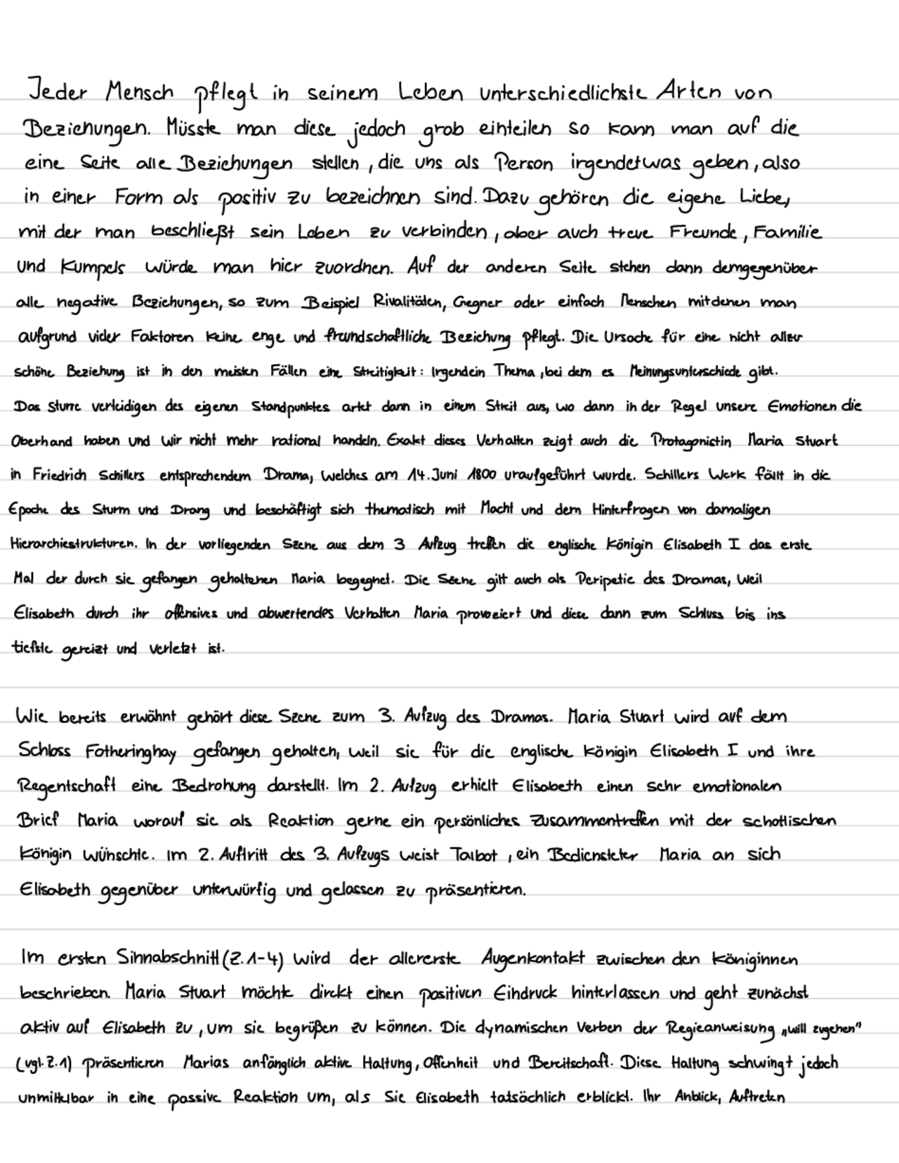 14 Punkte Klassenarbeit zu Dramenanalyse "Maria Stuart" 3. Aufzug 1