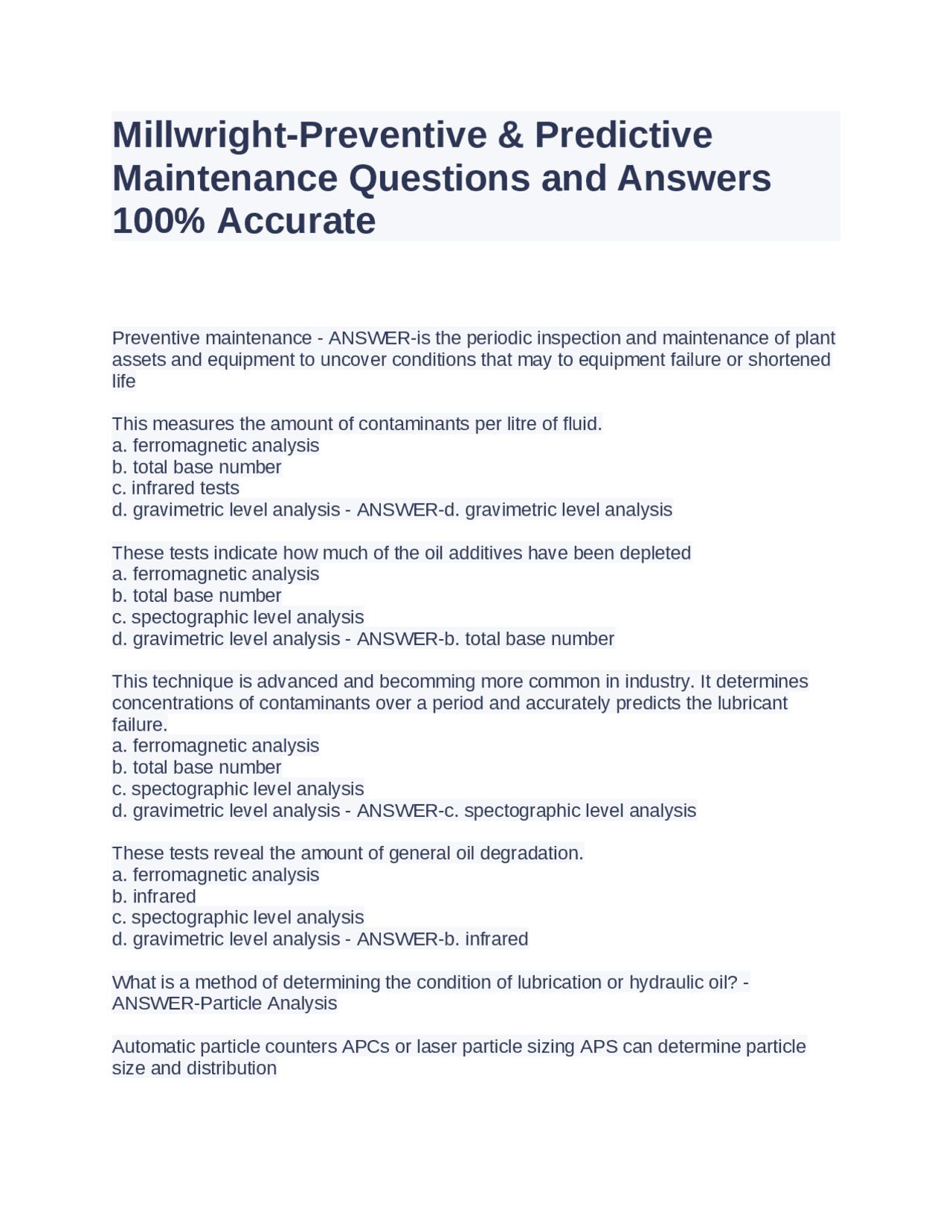 MillwrightPreventive & Predictive Maintenance Questions and Answers