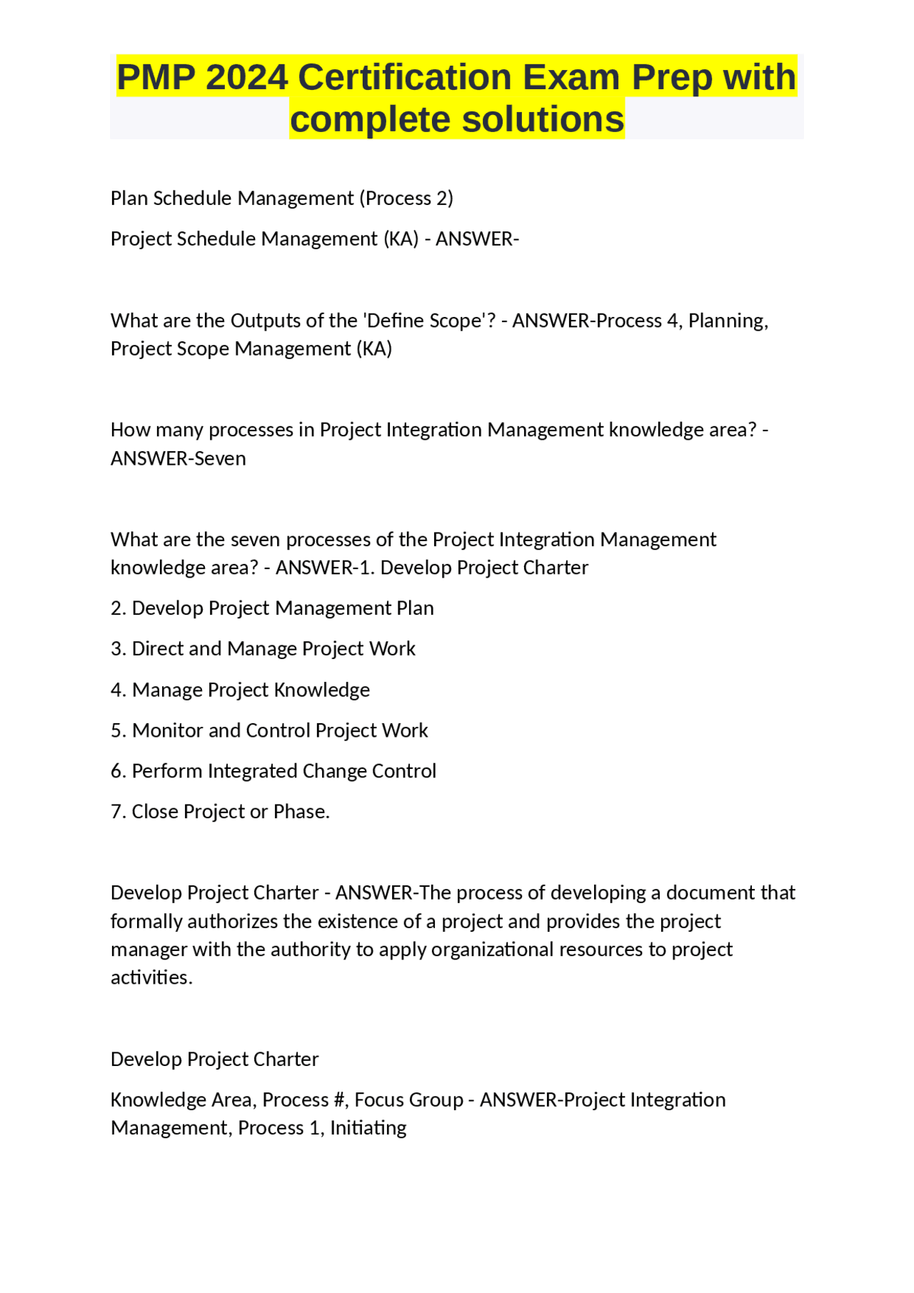 PMP 2024 Certification Exam Prep with complete solution | Exams ...