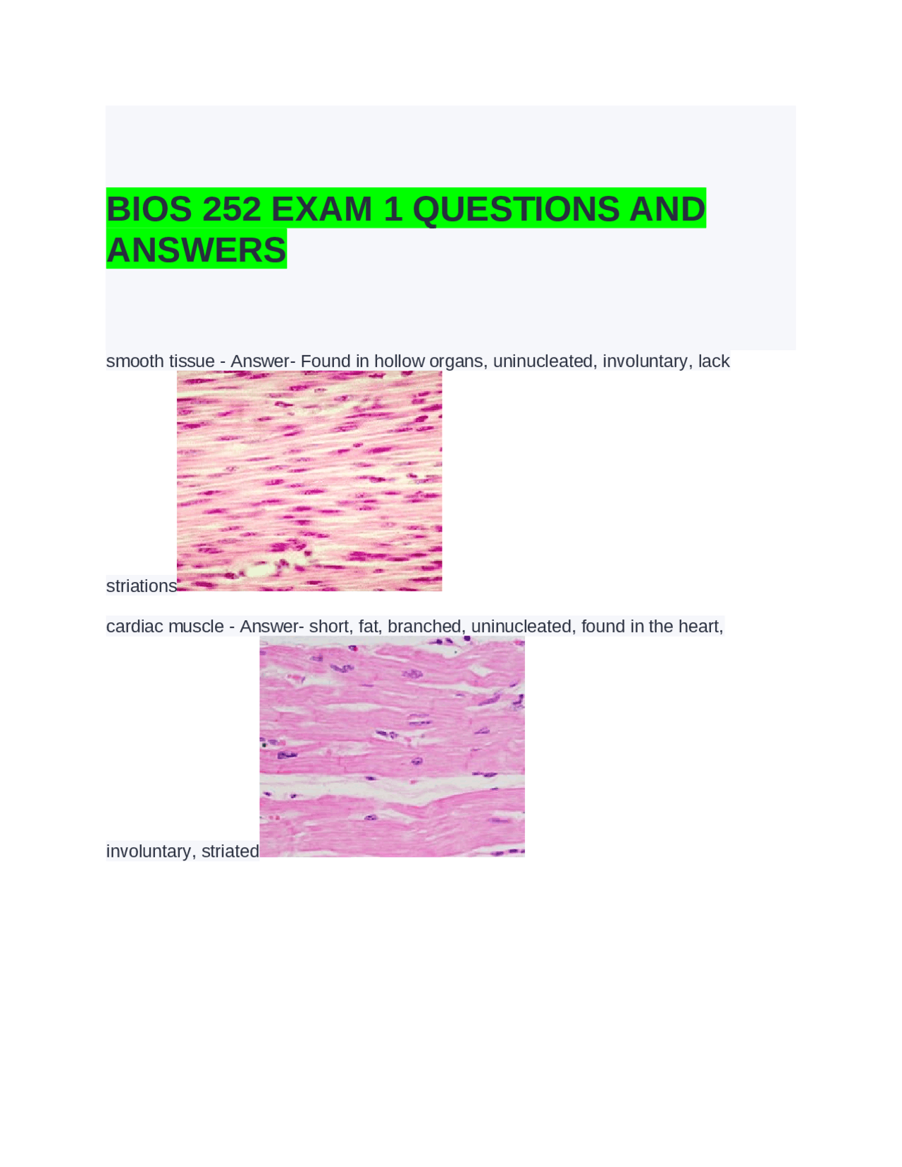 BIOS 252 EXAM 1 QUESTIONS AND ANSWERS | Exams Nursing | Docsity