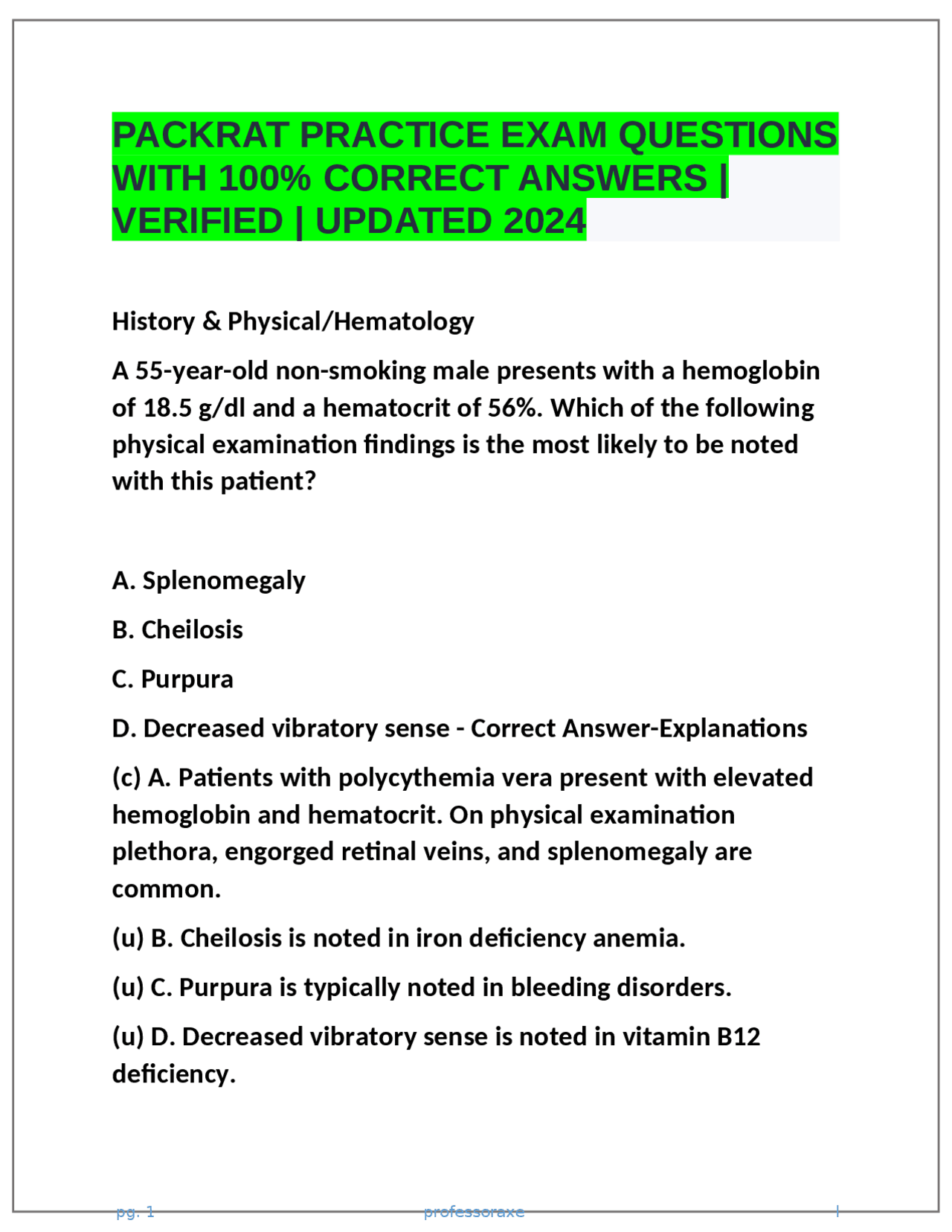 PACKRAT PRACTICE EXAM QUESTIONS WITH 100% CORRECT ANSWERS | VERIFIED ...